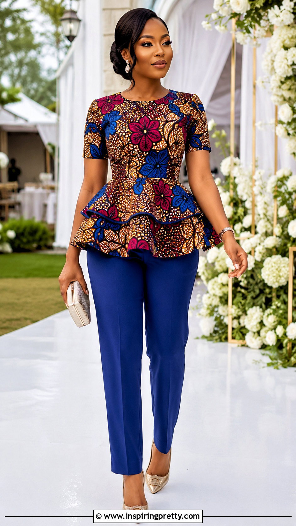 Ankara Layered Peplum Top With Straight Trousers - 50 latest ankara top styles