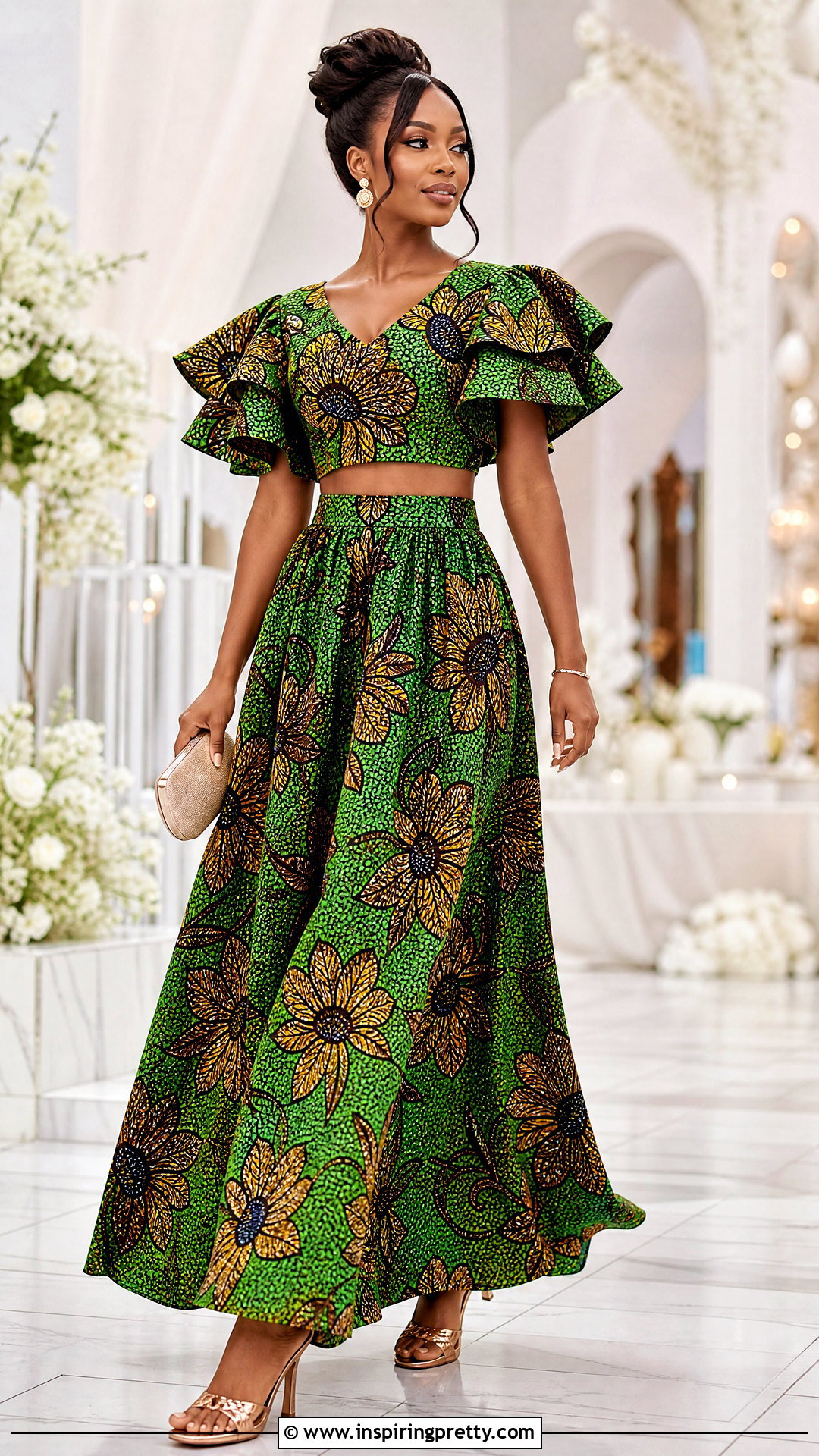 Ankara Layered Sleeve Crop Top And High Waist Maxi Skirt - 50 ankara crop top and skirt high waist outfits