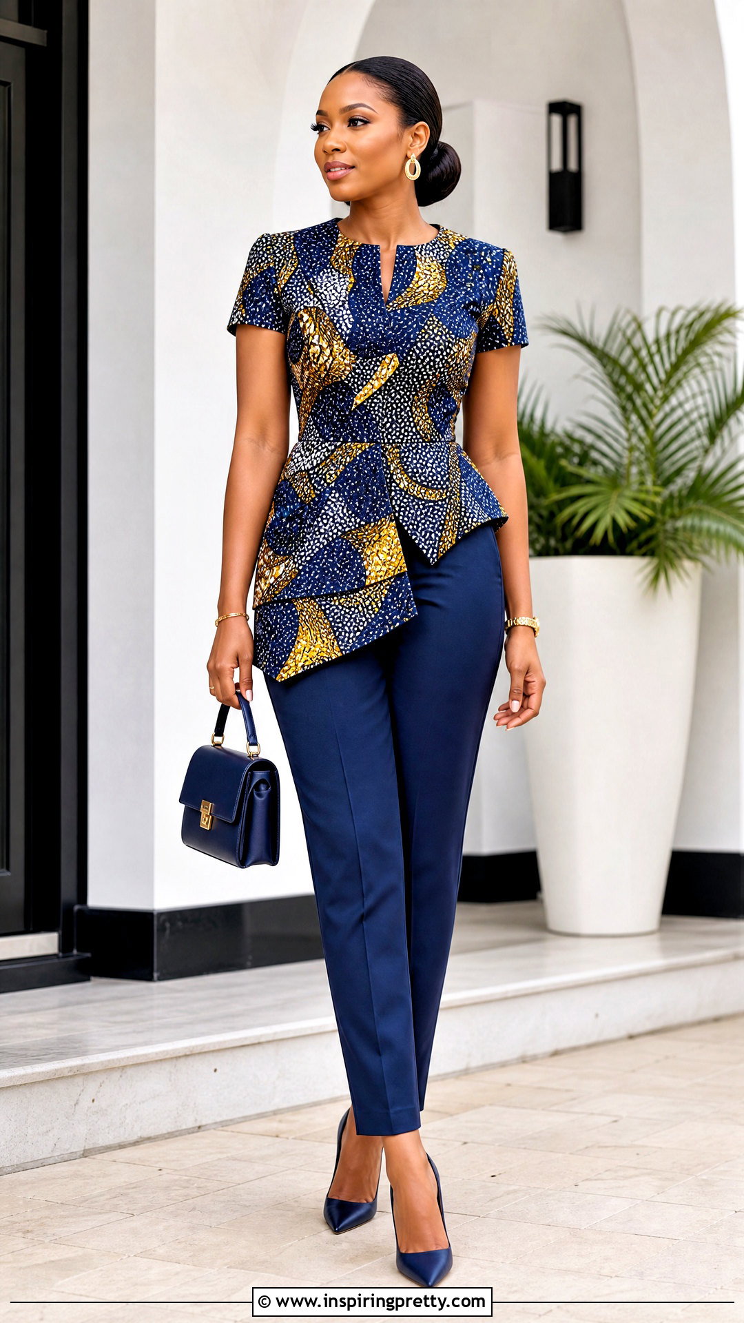 Ankara Layered Top With Cigarette Trousers - 50 trouser and top ankara styles