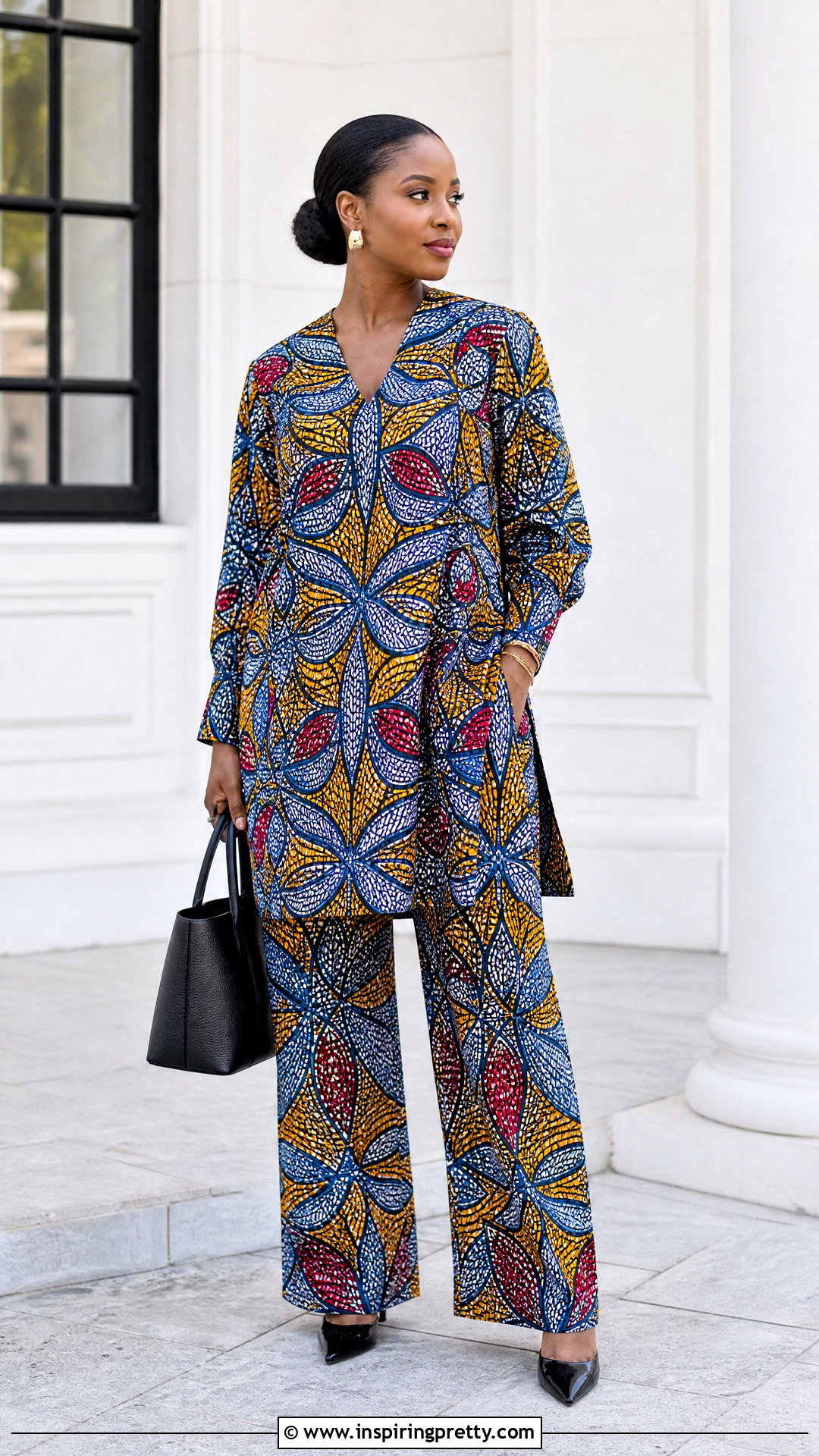 Ankara Long Sleeve Tunic And Wide Leg Trouser Set - 50 Ankara Two Pieces Trouser And Tops