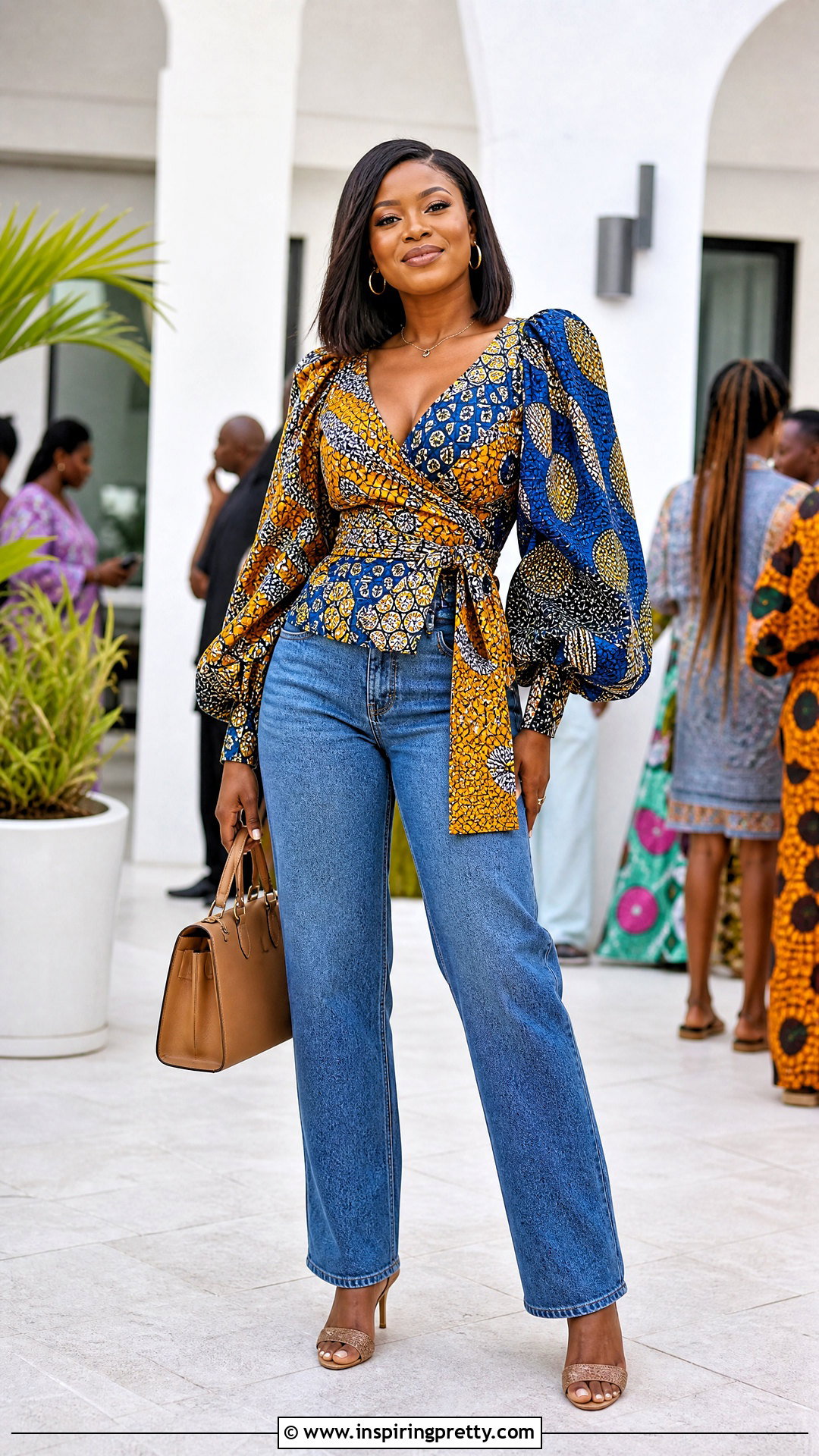 Ankara Mixed Print Top With Classic Jeans - 50 ankara top styles for jeans