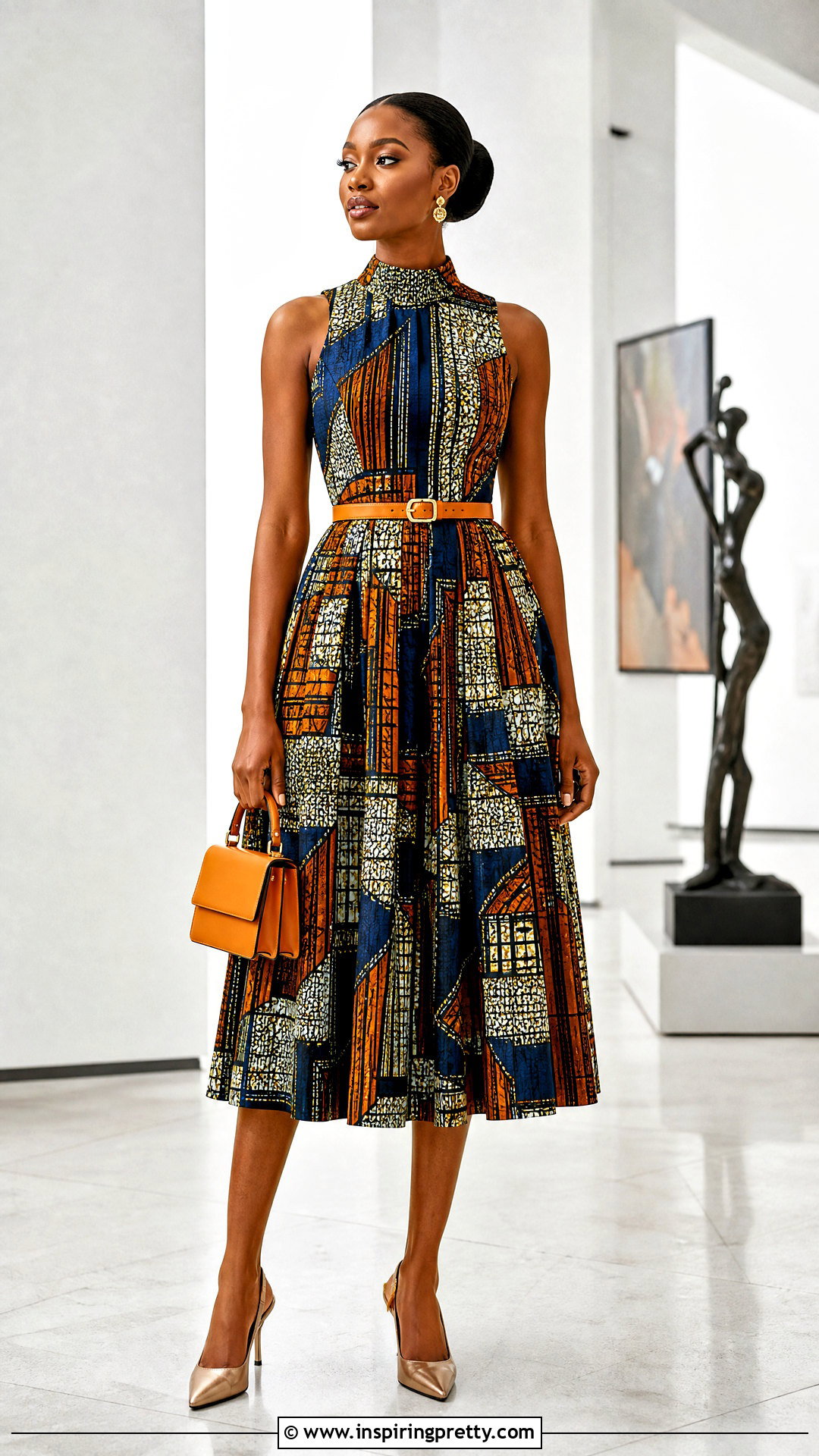 Ankara Mock Neck Top And Pleated Skirt - 50 Skirt And Top Ankara Styles