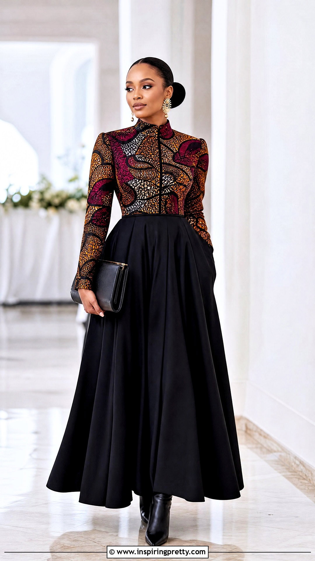 Ankara Mock Neck Top With Long Skirt - 50 ankara tops outfit ideas