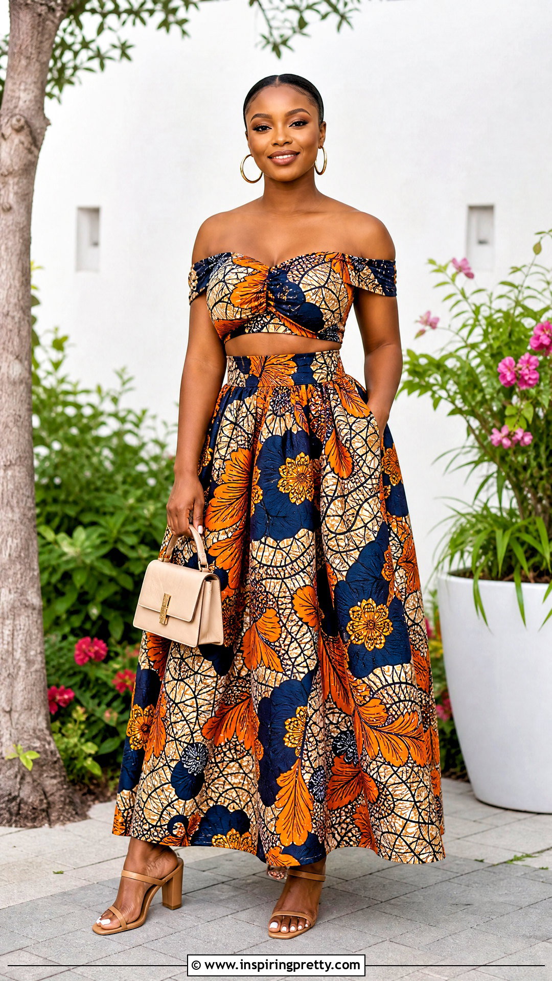 Ankara Off Shoulder Crop Top And High Waist Maxi Skirt - 50 ankara crop top and skirt high waist outfits