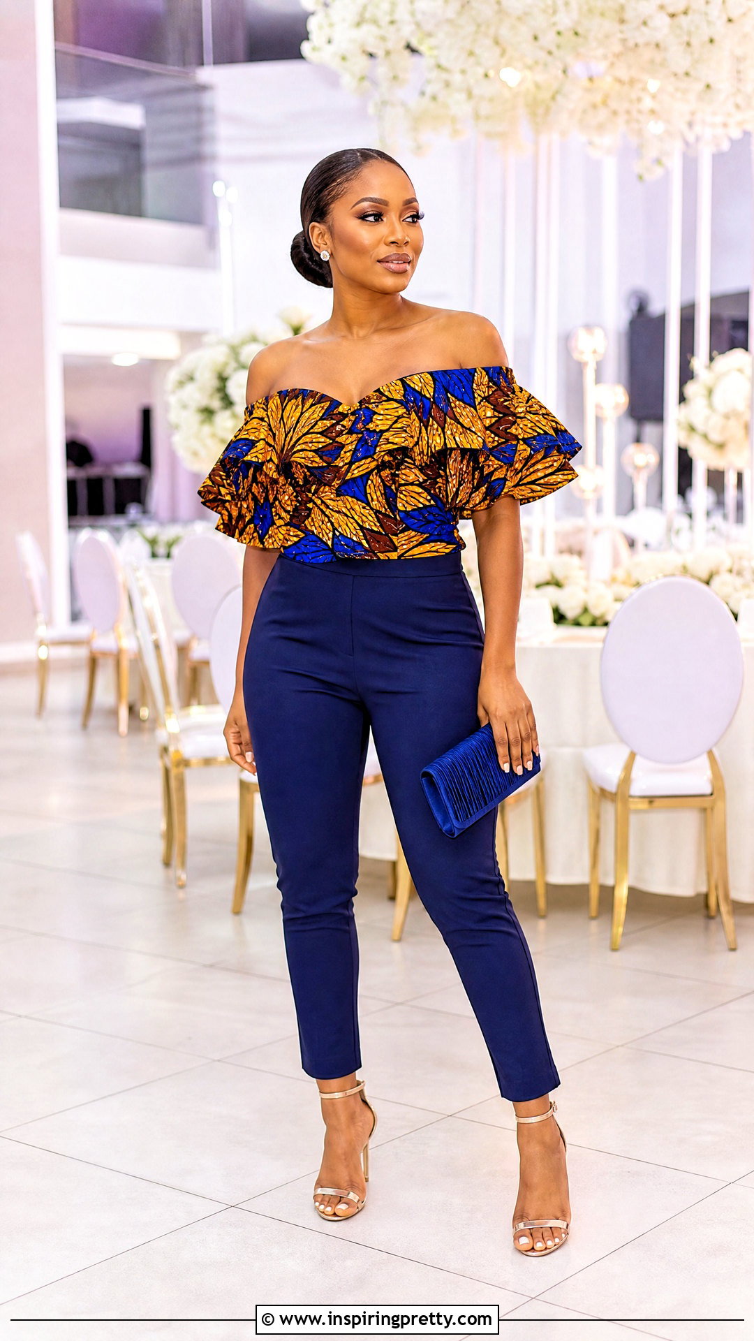 Ankara Off Shoulder Top And Fitted Trousers - 25 trousers and tops ankara outfits