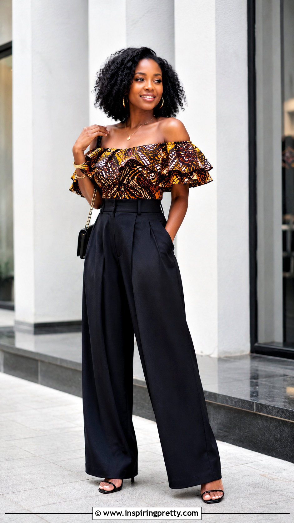 Ankara Off Shoulder Top With Wide Leg Pants - 50 latest ankara top styles