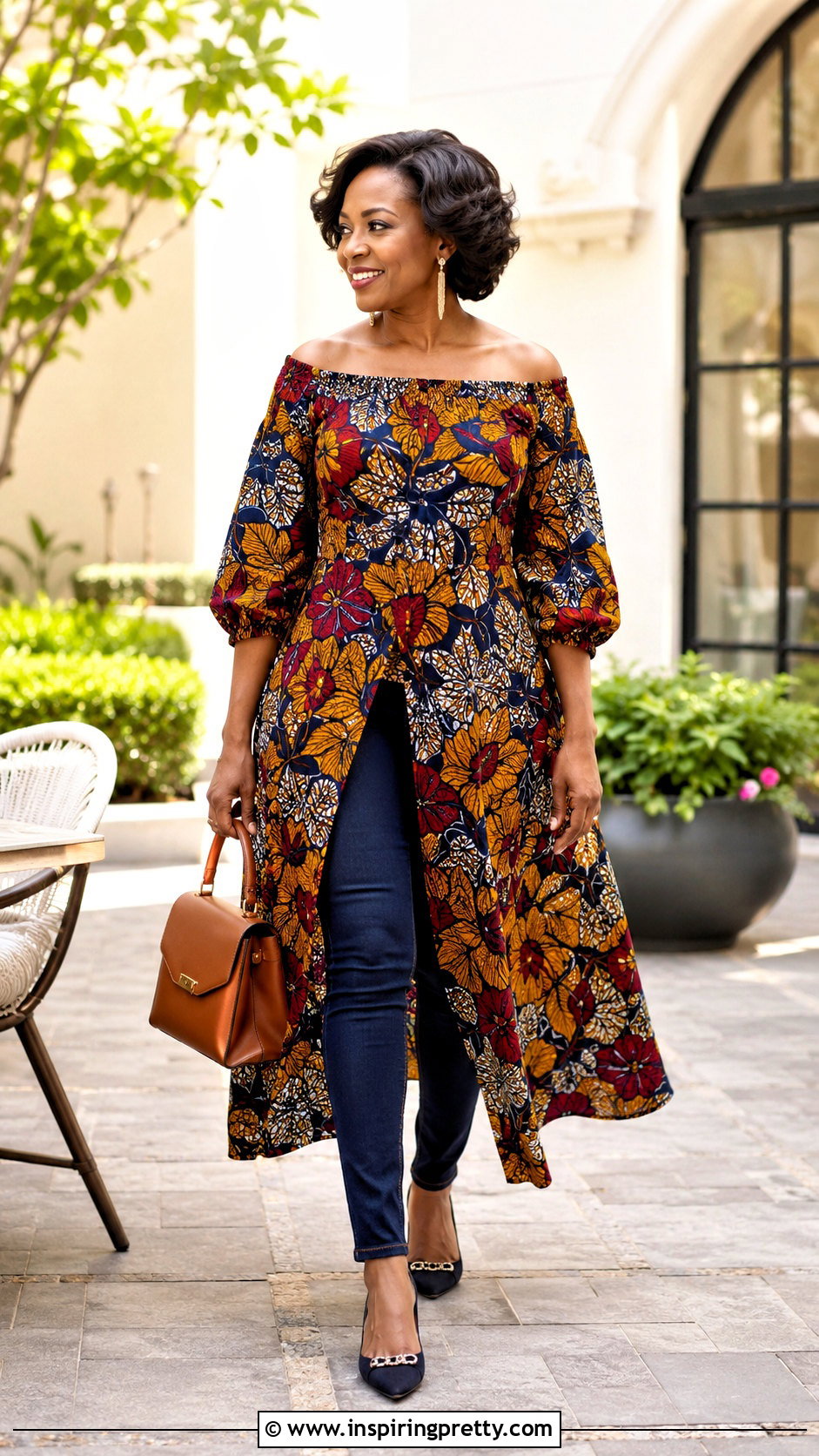 Ankara Off Shoulder Tunic With Skinny Jeans - 20 ankara tops with jeans off shoulder outfits