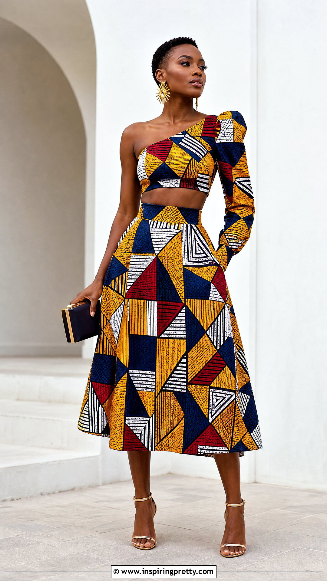 Ankara One Shoulder Crop Top And High Waist Midi Skirt - 50 ankara crop top and skirt high waist outfits
