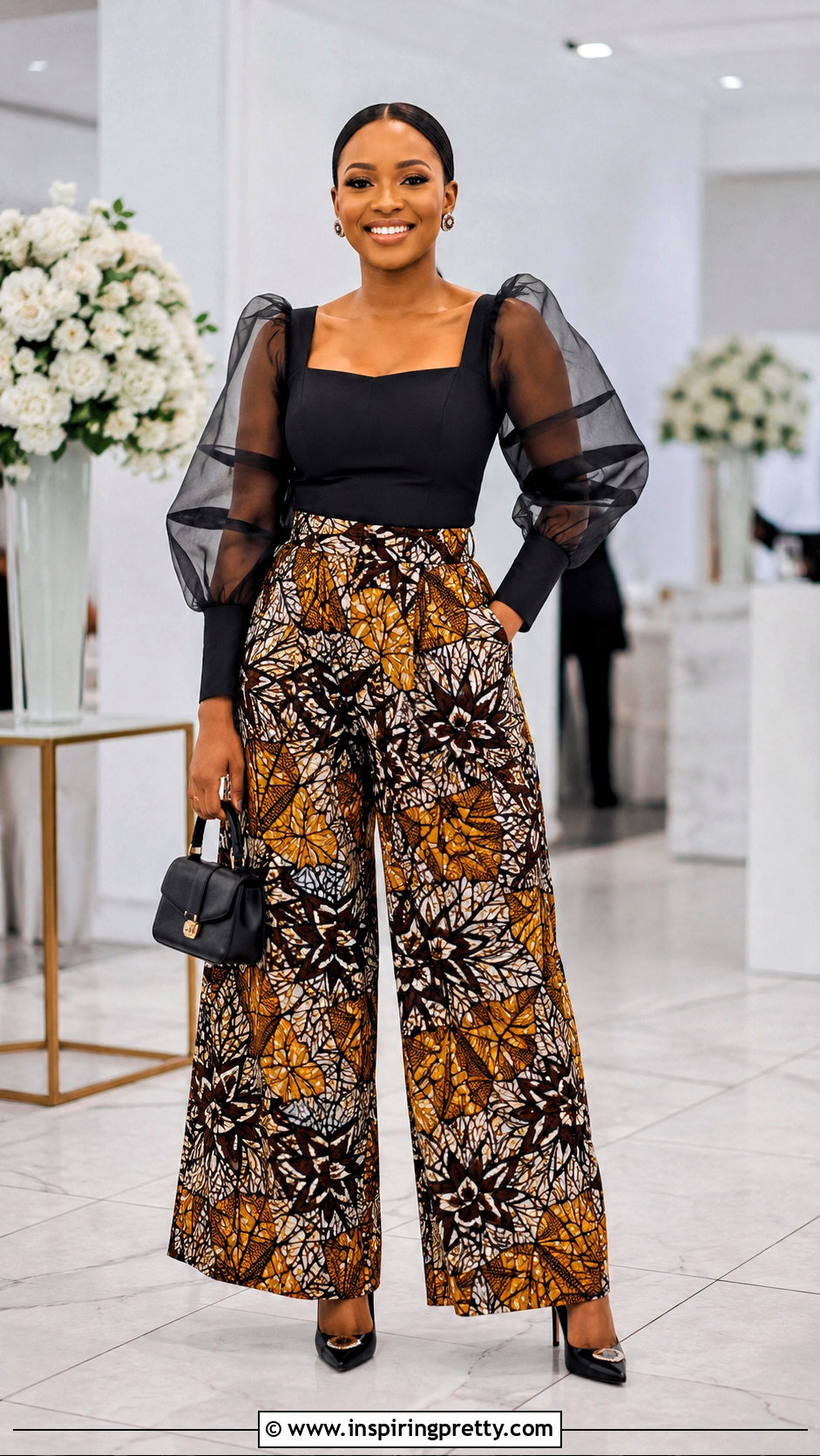 Ankara Palazzo Pants With Organza Sleeve Top - 50 ankara palazzo pants and top