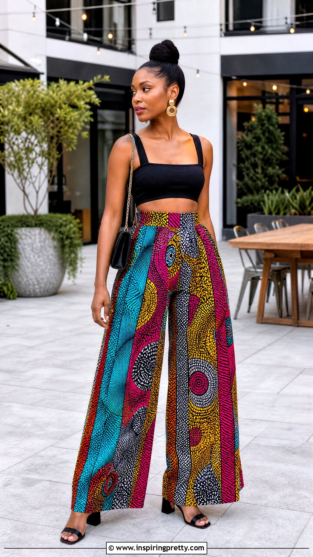 Ankara Palazzo Trousers With A Black Crop Top - 50 ankara palazzo trouser and top outfit ideas