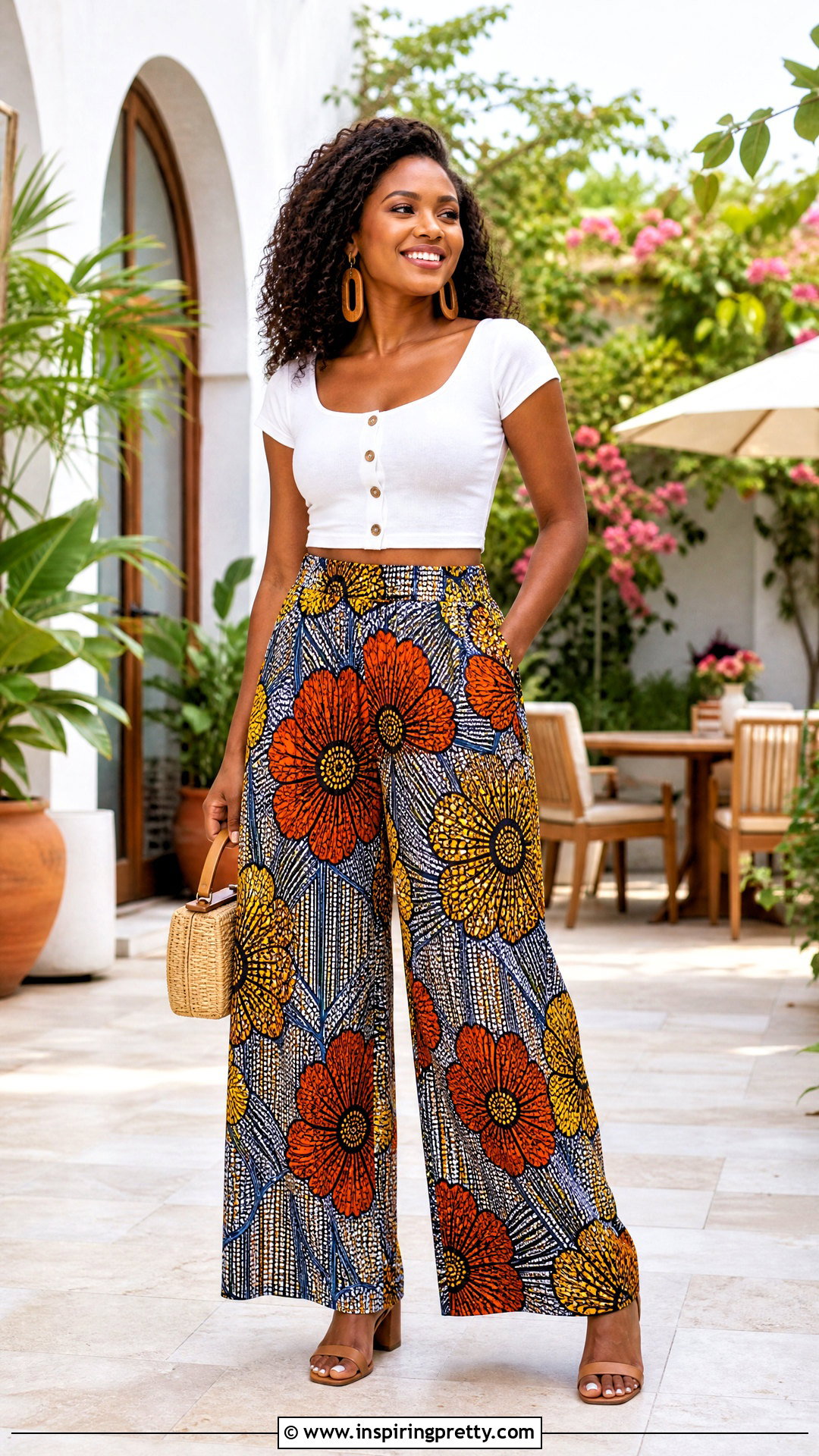 Ankara Palazzo Trousers With A Button Front Crop Top - 50 ankara palazzo trouser and top outfit ideas