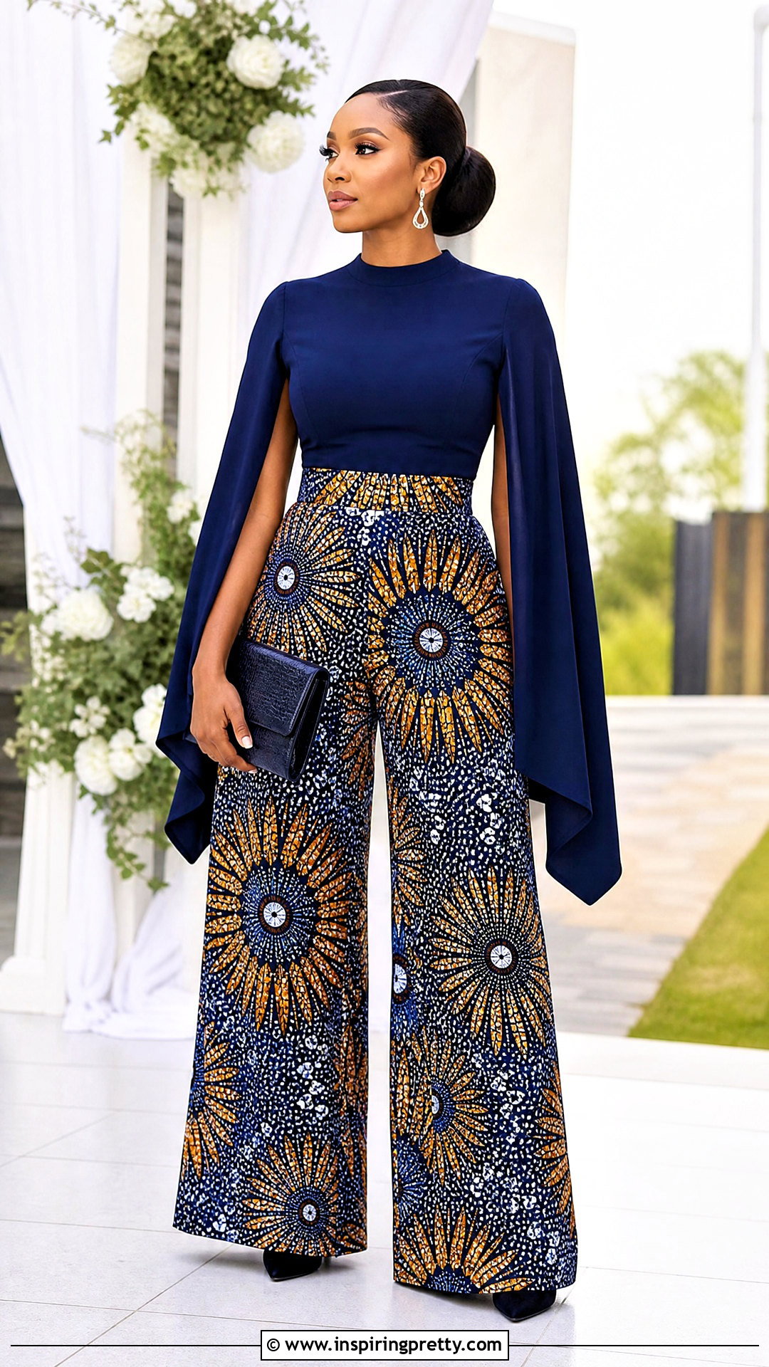 Ankara Palazzo Trousers With A Cape Sleeve Blouse - 50 ankara palazzo trouser and top outfit ideas