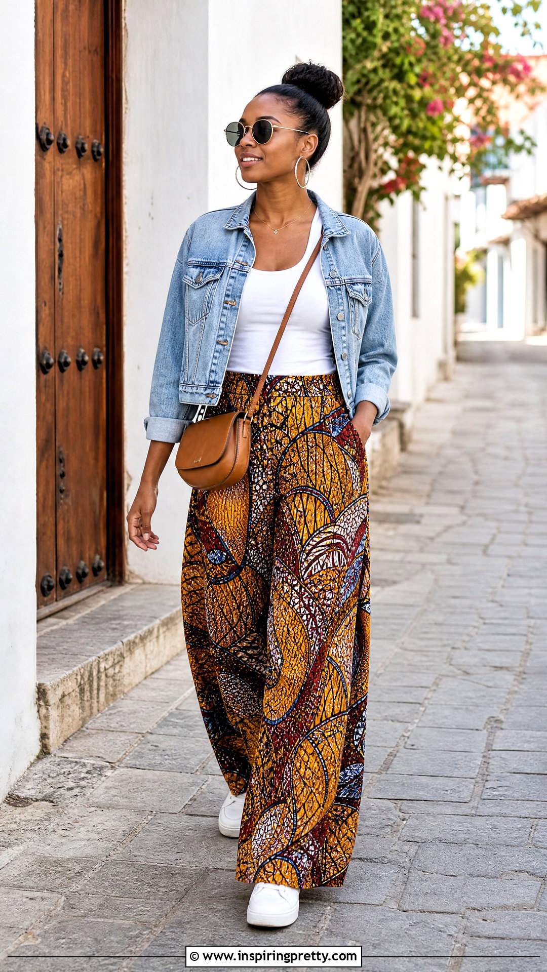 Ankara Palazzo Trousers With A Denim Jacket And Tank Top - 50 ankara palazzo trouser and top outfit ideas