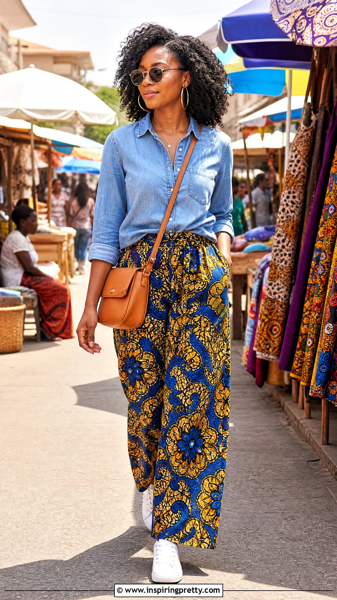 Ankara Palazzo Trousers With A Denim Shirt - 50 ankara palazzo trouser and top outfit ideas