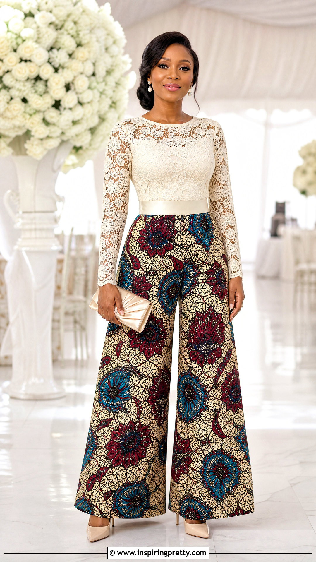 Ankara Palazzo Trousers With A Lace Blouse - 50 ankara palazzo trouser and top outfit ideas