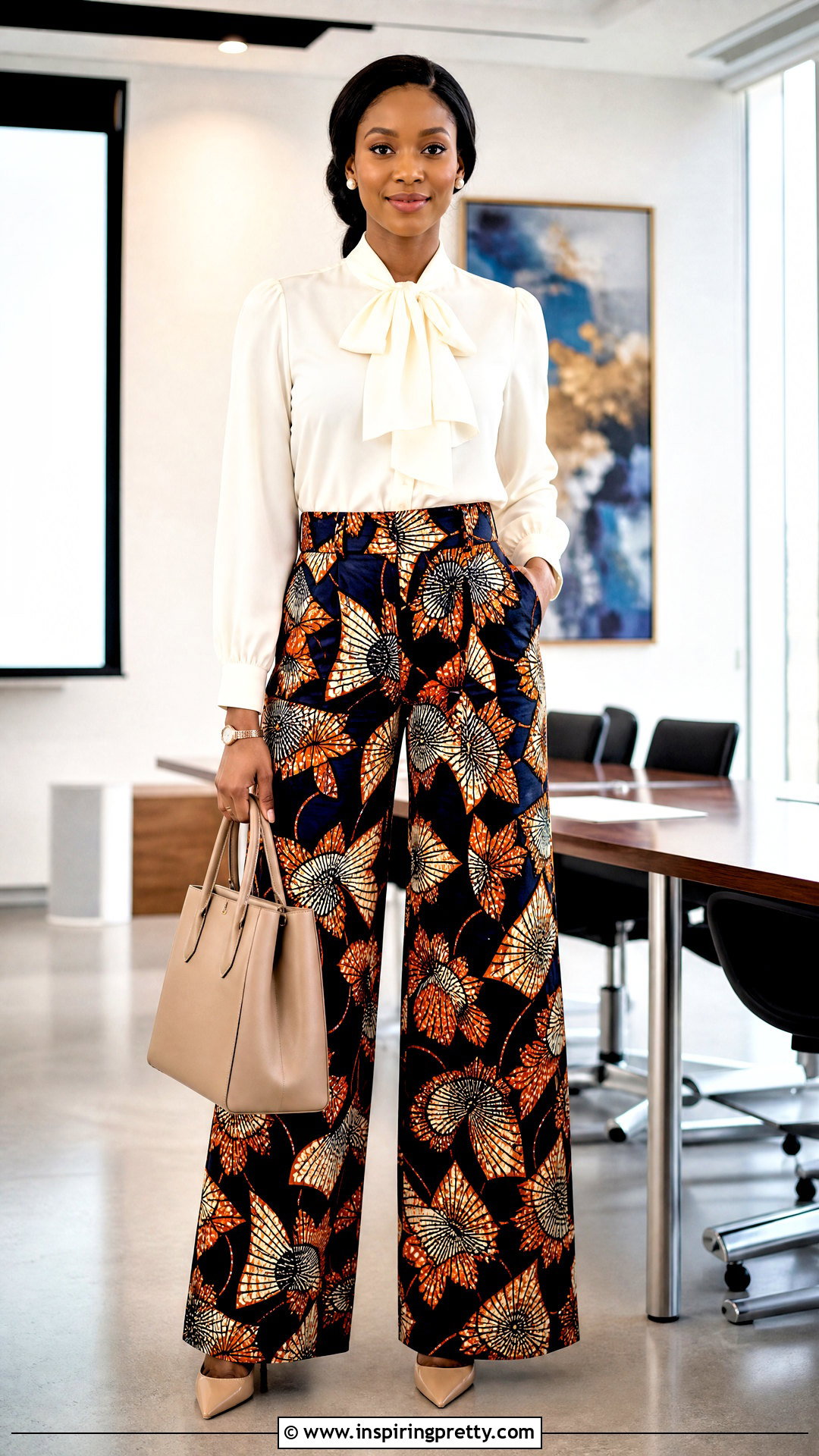 Ankara Palazzo Trousers With A Pussy Bow Blouse - 50 ankara palazzo trouser and top outfit ideas