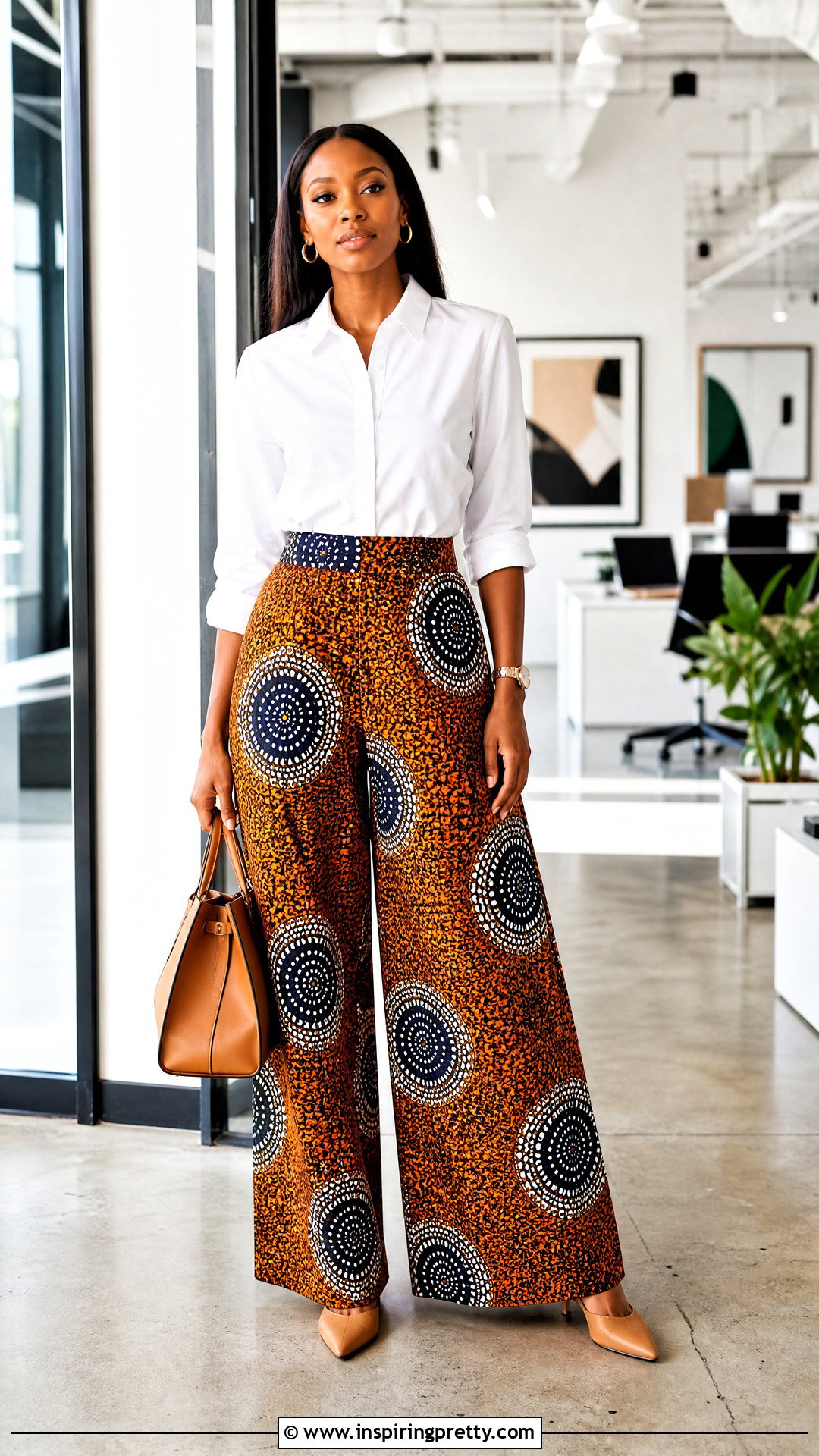 Ankara Palazzo Trousers With A White Button Down Shirt - 50 ankara palazzo trouser and top outfit ideas