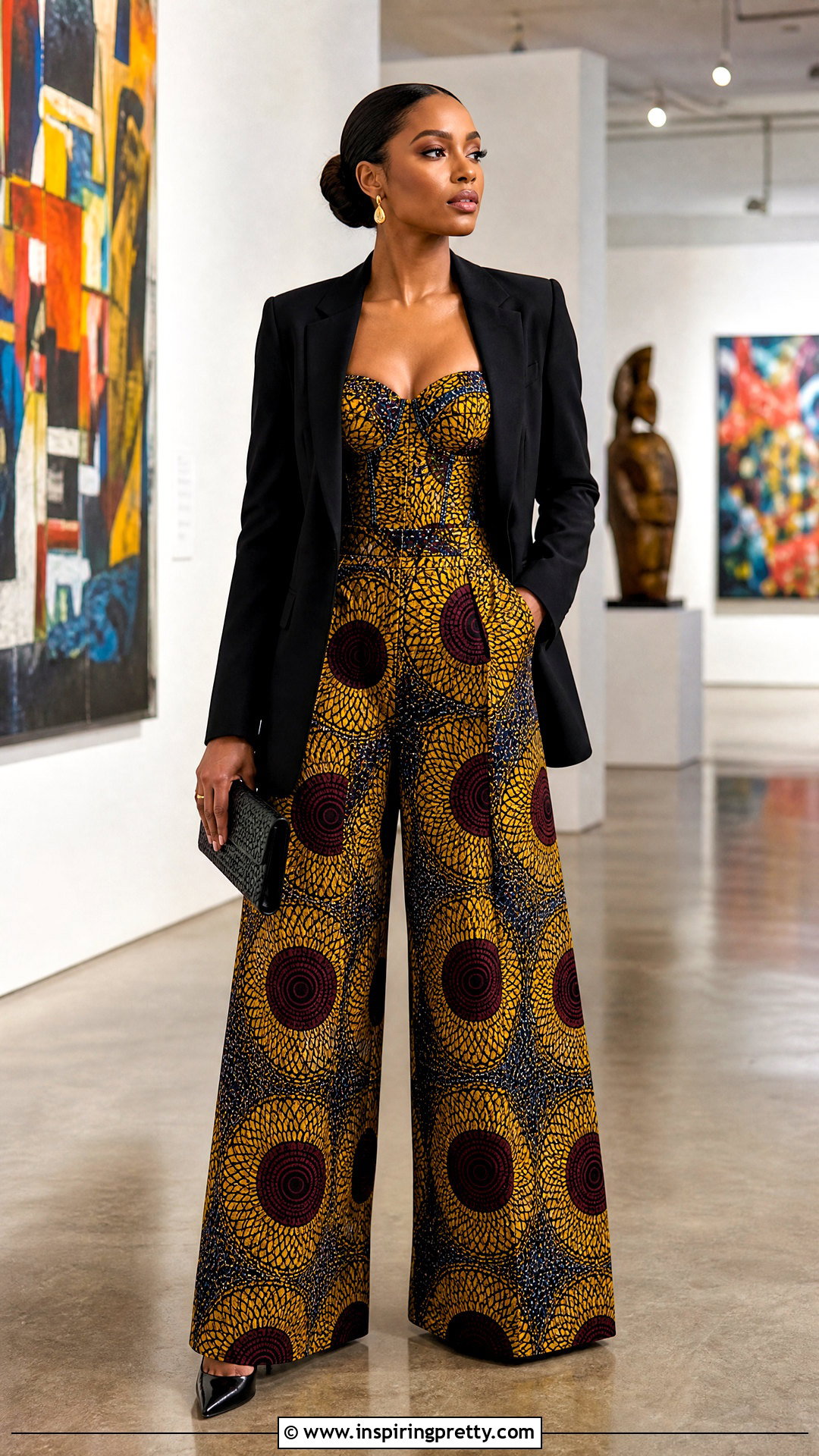 Ankara Palazzo Trousers With An Ankara Bralette And Blazer - 50 ankara palazzo trouser and top outfit ideas