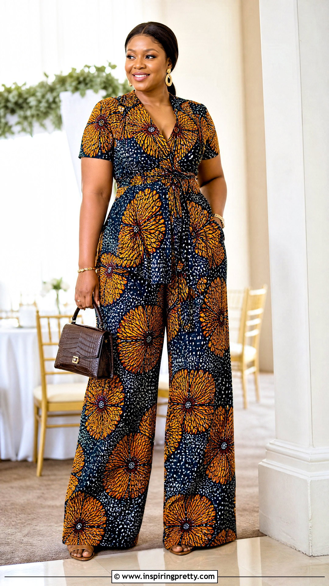 Ankara Palazzo Trousers With Belted Short Sleeve Top - 20 ankara palazo trouser and top outfit ideas
