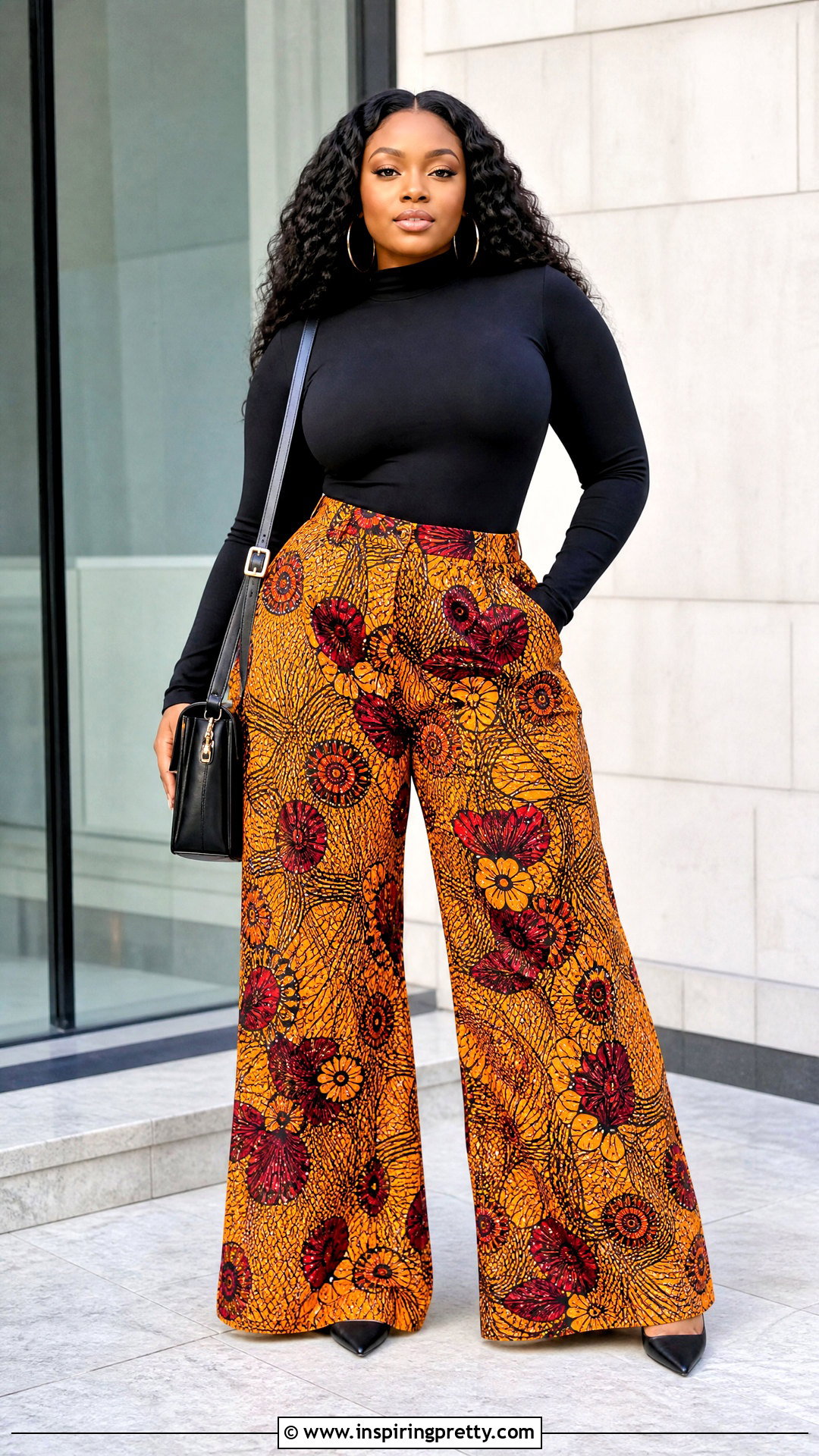 Ankara Palazzo Trousers With Black Fitted Top - 20 ankara palazo trouser and top outfit ideas