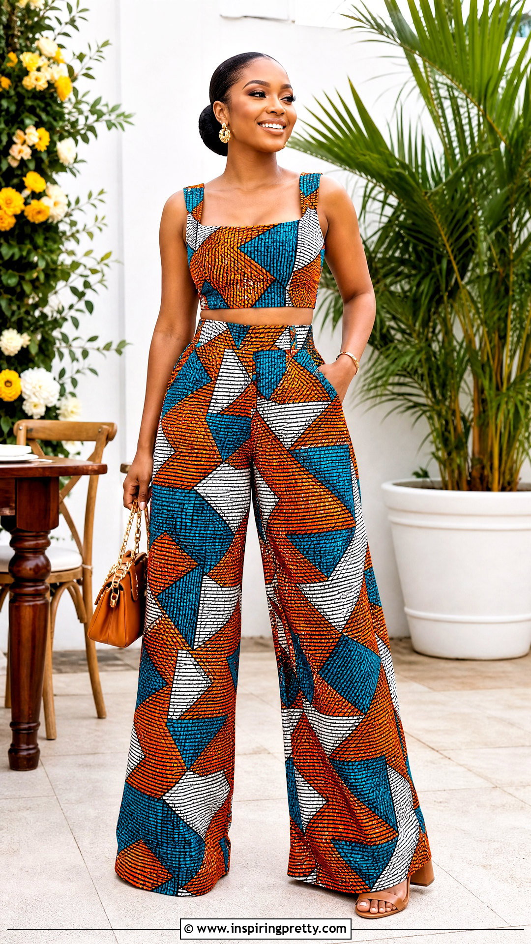 Ankara Palazzo Trousers With Matching Crop Top - 20 ankara palazo trouser and top outfit ideas