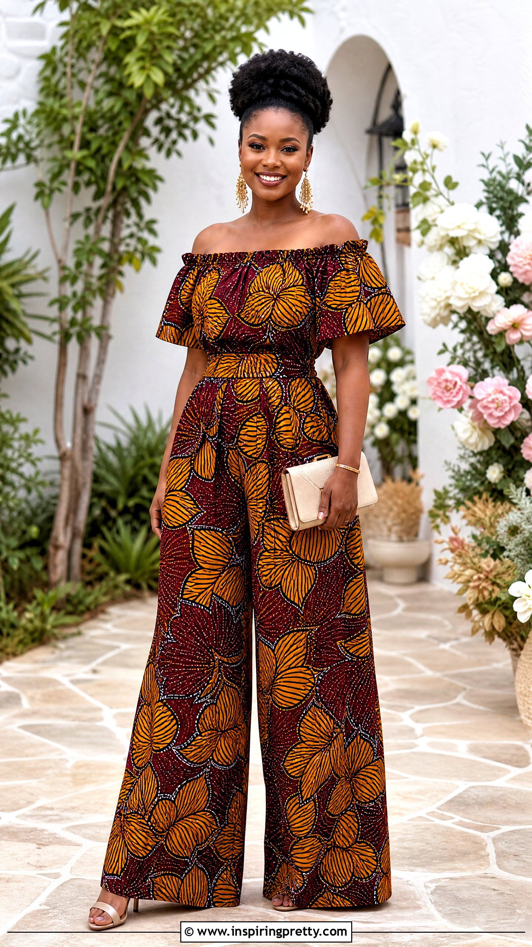 Ankara Palazzo Trousers With Off Shoulder Top - 20 ankara palazo trouser and top outfit ideas