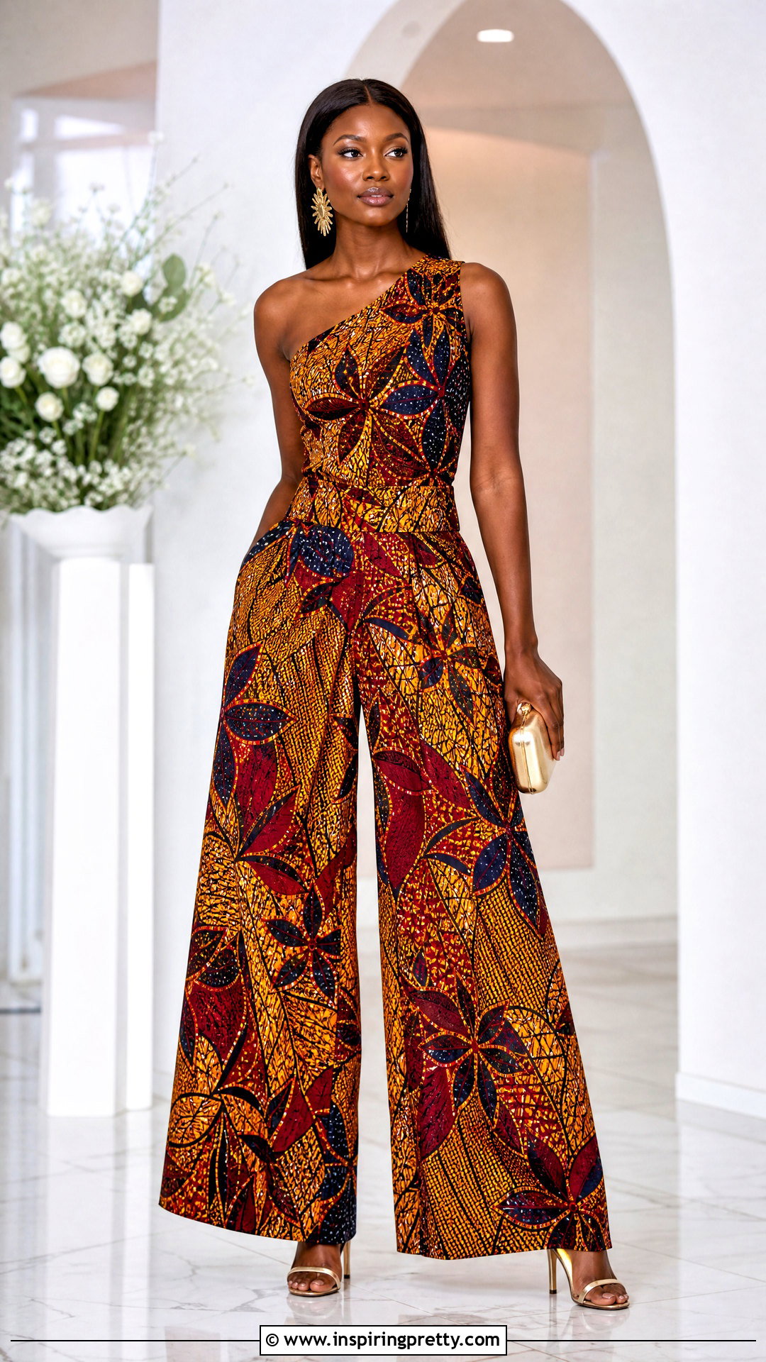Ankara Palazzo Trousers With One Shoulder Top - 20 ankara palazo trouser and top outfit ideas