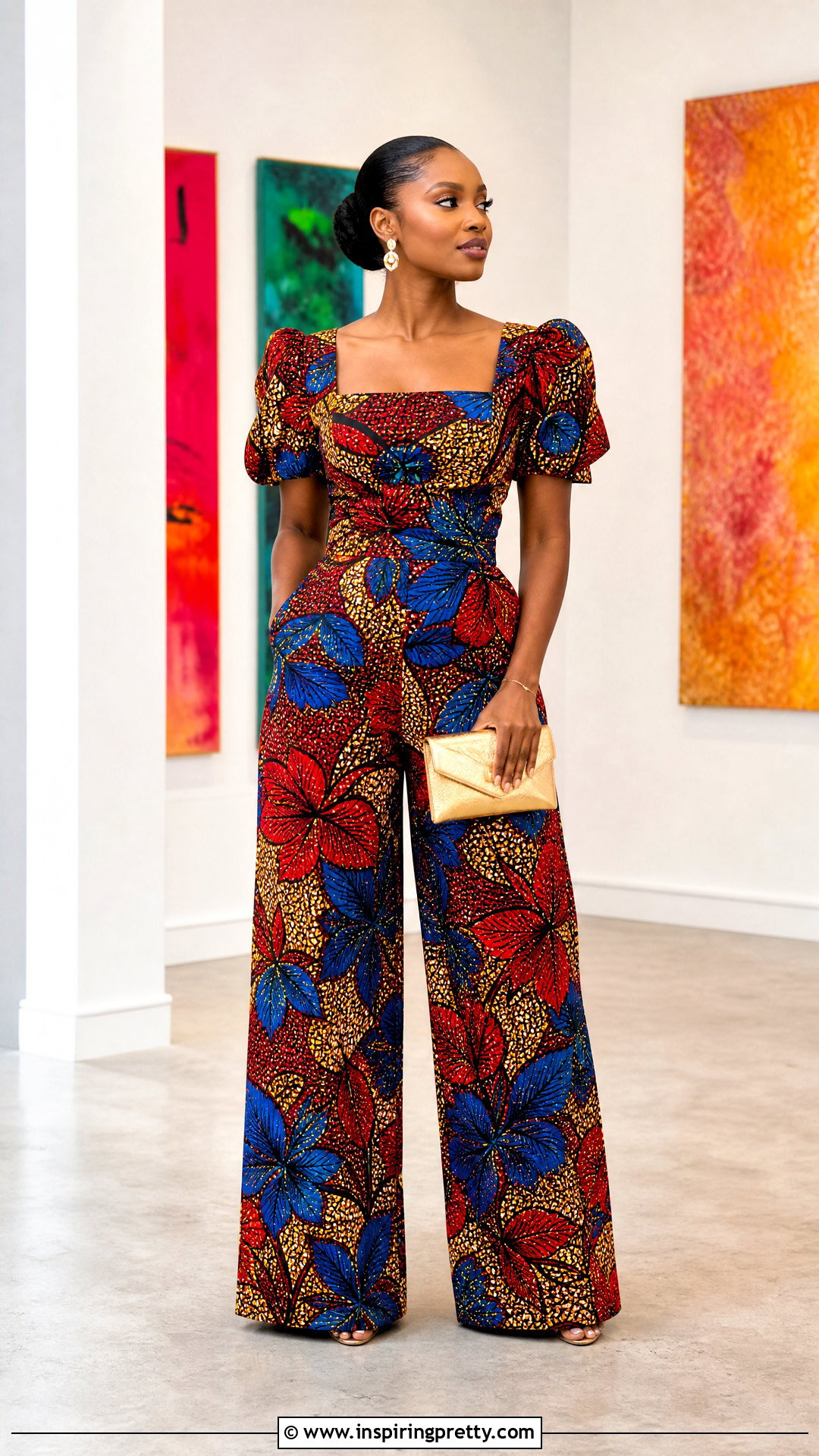 Ankara Palazzo Trousers With Puff Sleeve Top - 20 ankara palazo trouser and top outfit ideas