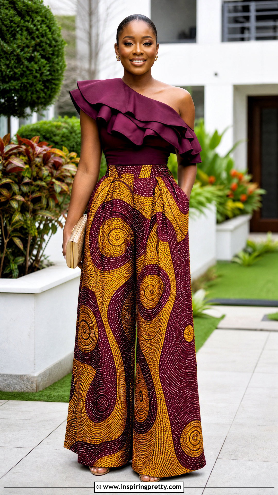 Ankara Palazzo Trousers With Ruffle Top - 20 ankara palazo trouser and top outfit ideas
