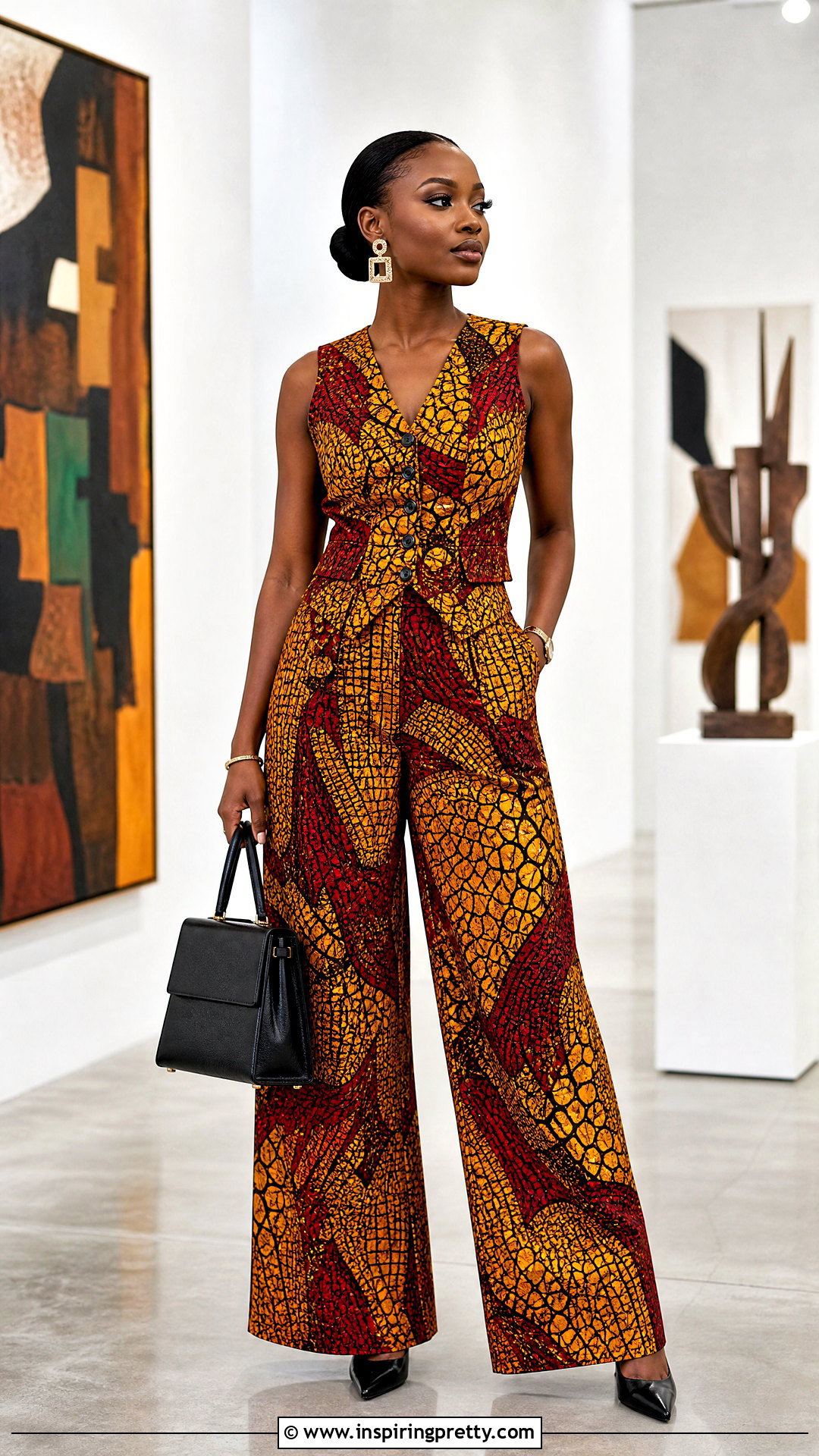 Ankara Palazzo Trousers With Tailored Vest Top - 20 ankara palazo trouser and top outfit ideas