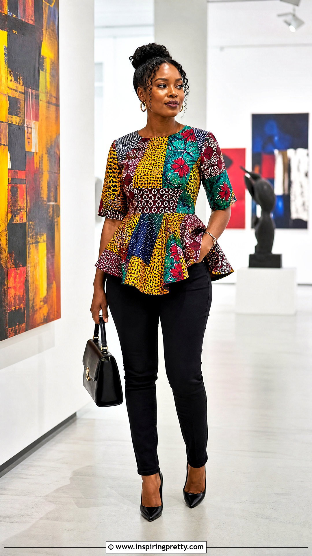 Ankara Patchwork Top With Black Jeans - 50 ankara top styles for jeans