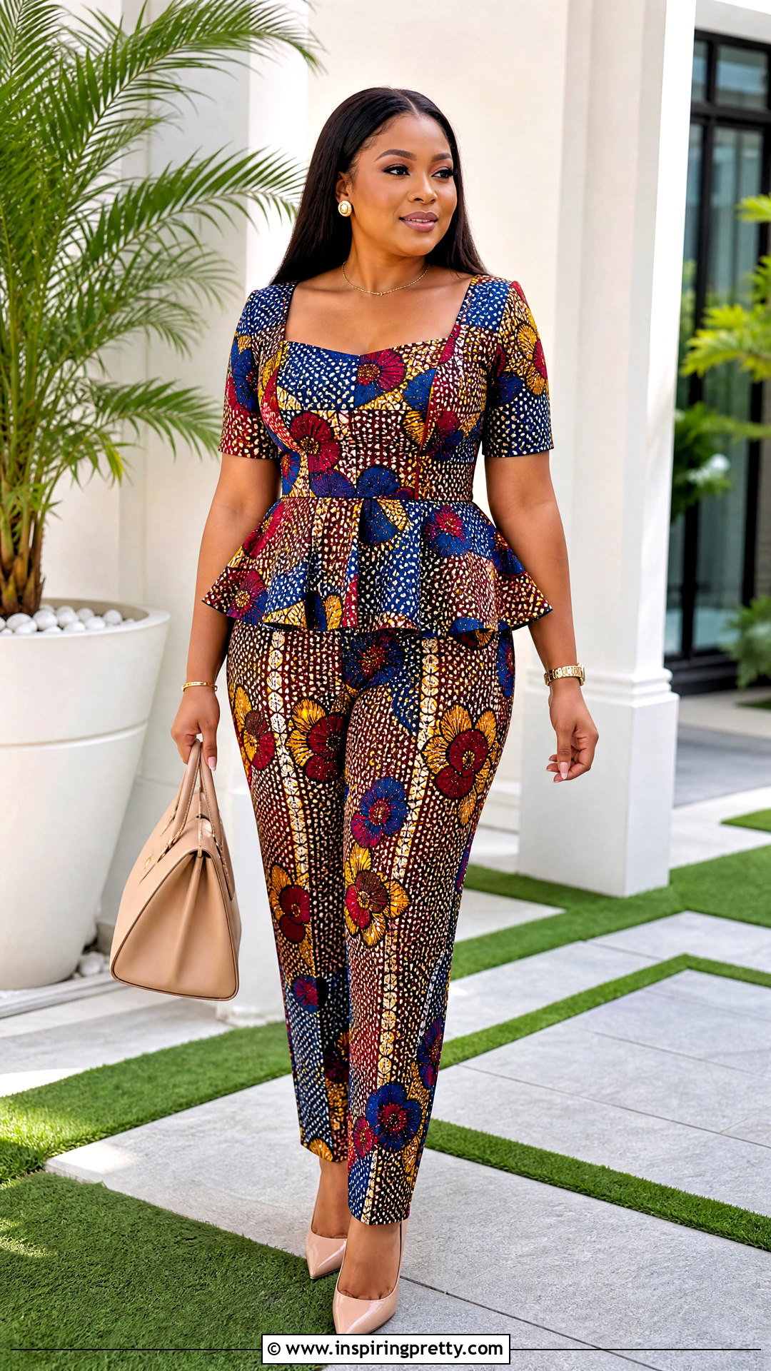 Ankara Peplum Top With Straight Trousers - 50 trouser and top ankara styles