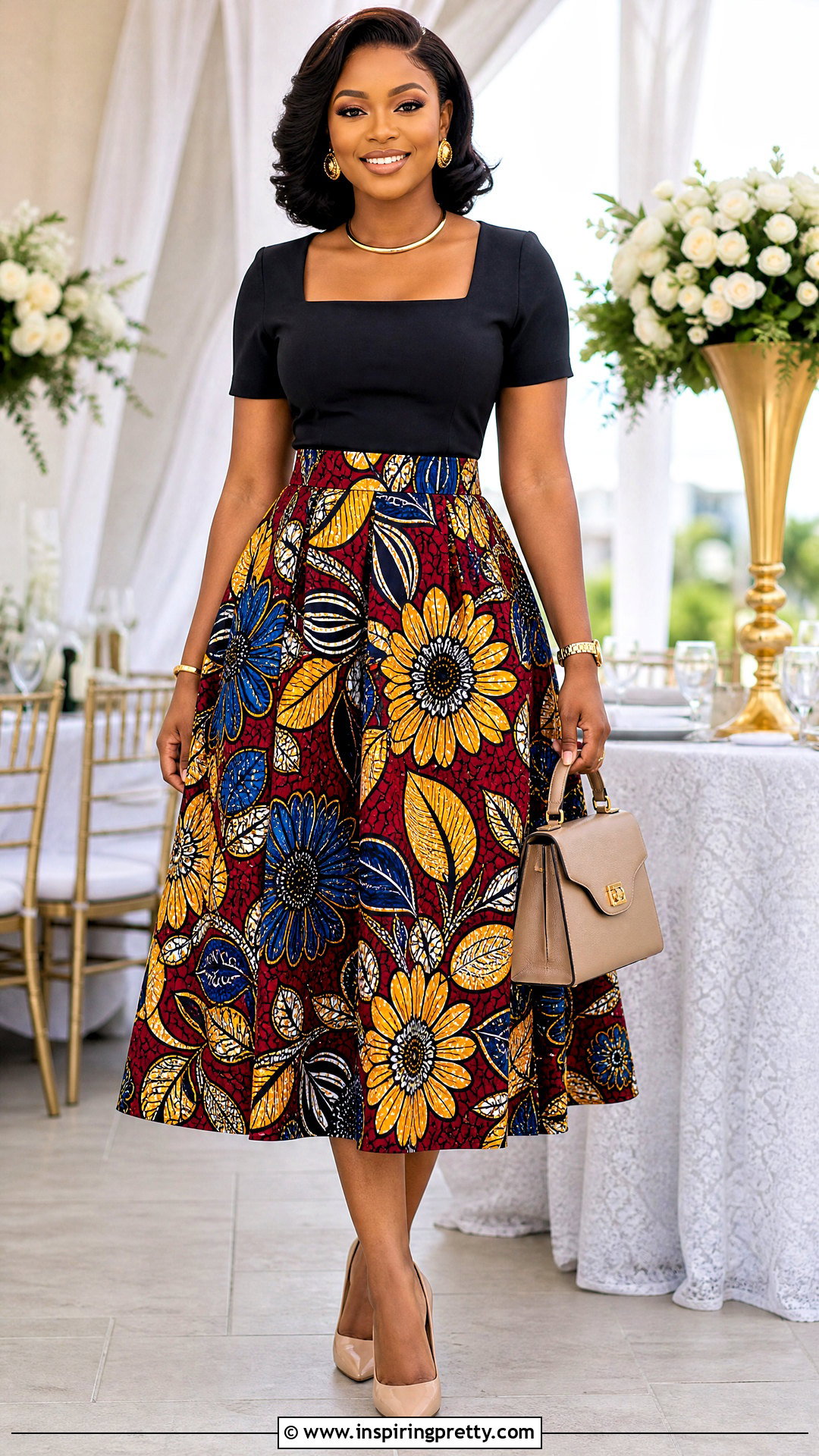 Ankara Plain Top And Printed Skirt - 50 Skirt And Top Ankara Styles