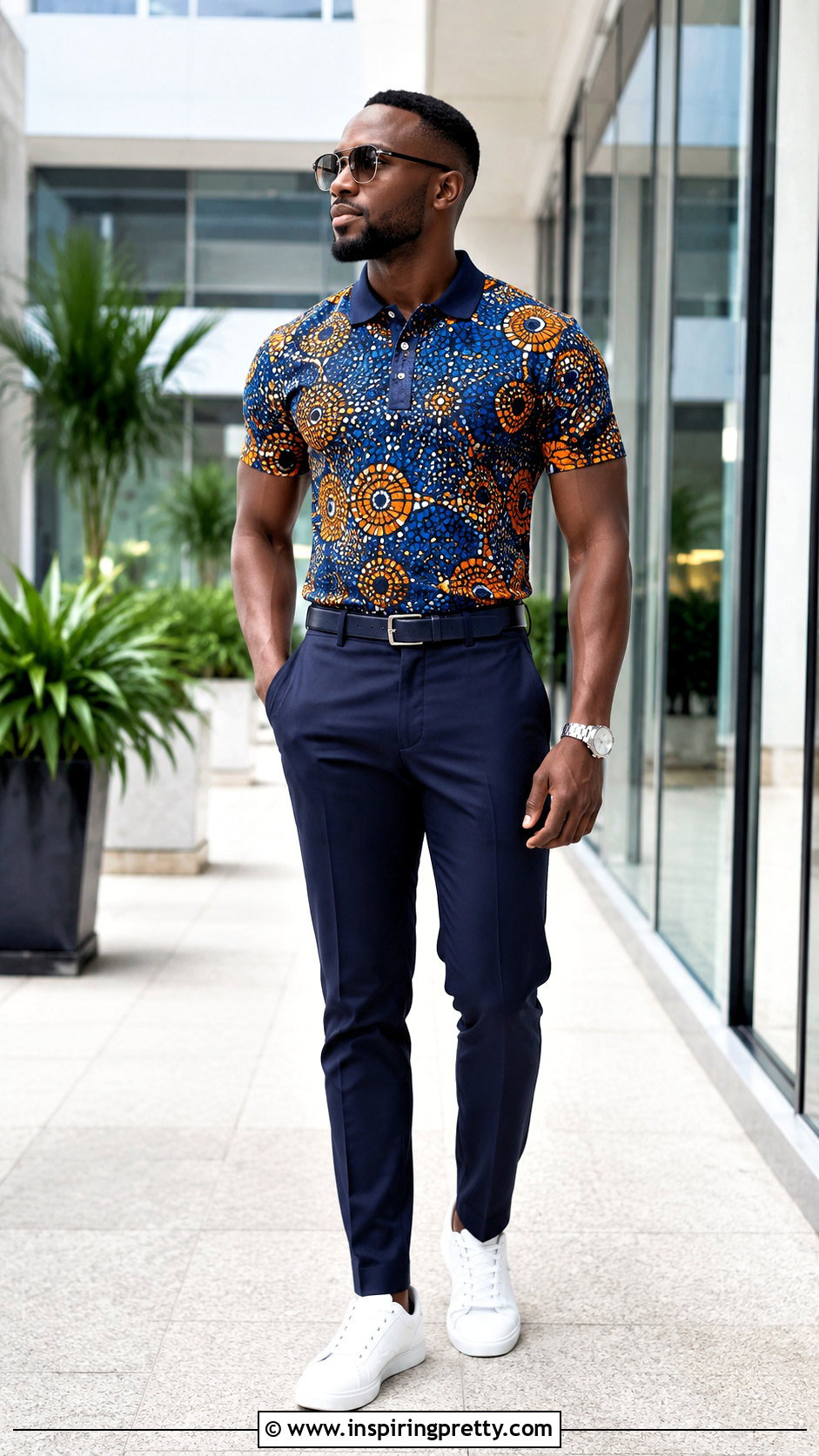 Ankara Polo Top With Tailored Pants - 20 men ankara top outfit ideas