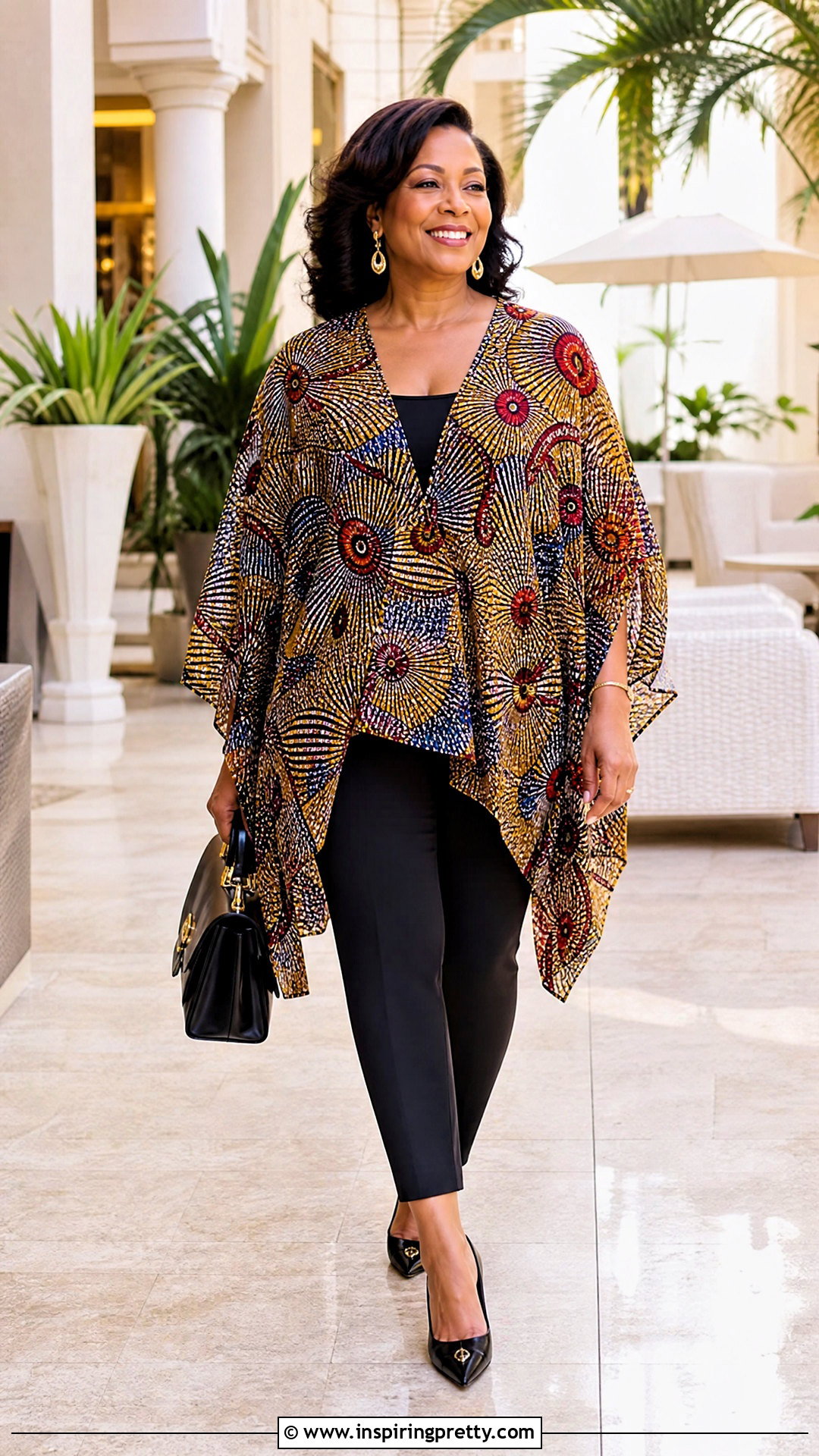 Ankara Poncho Top With Tapered Trousers - 50 trouser and top ankara styles