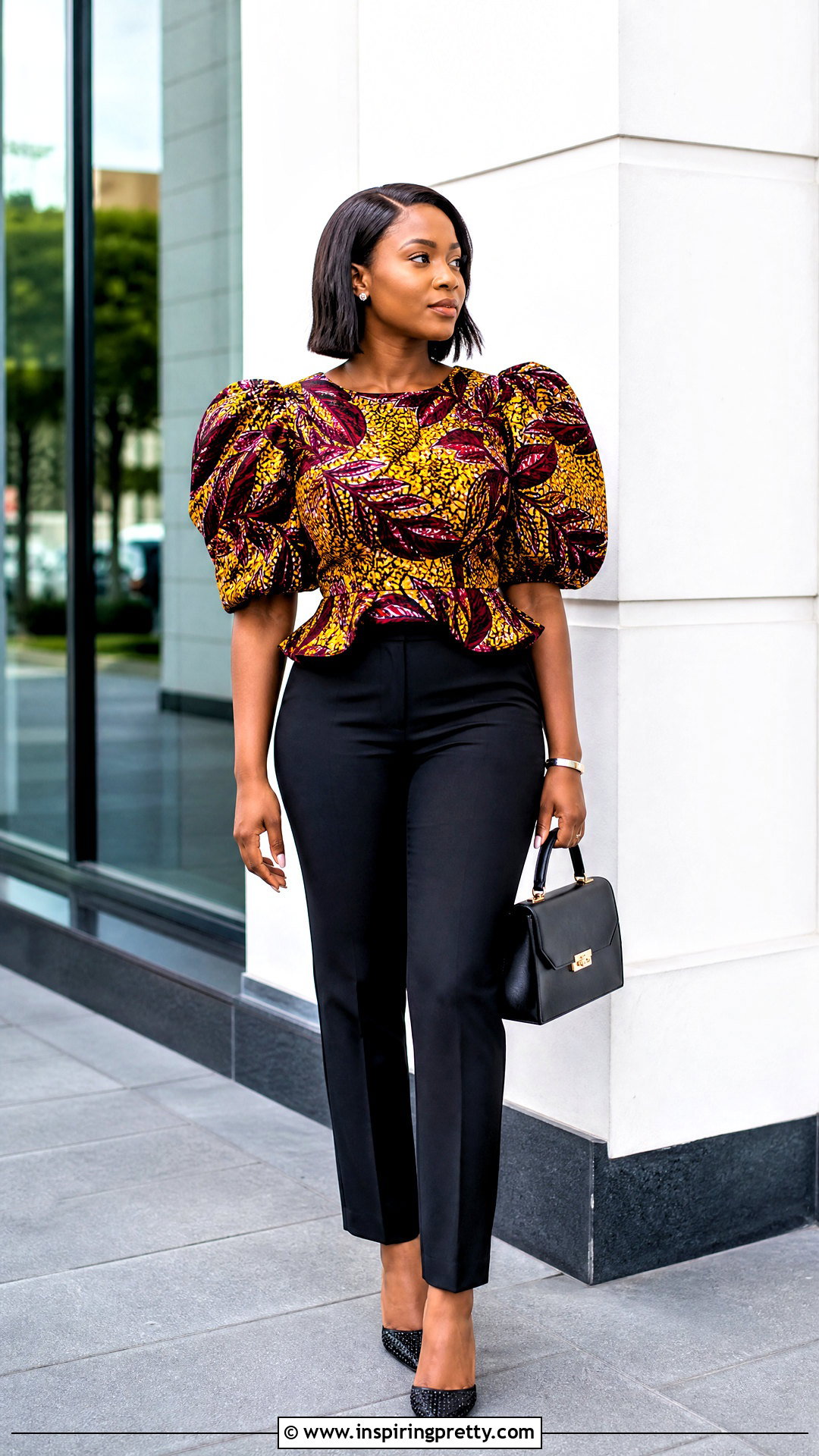 Ankara Puff Sleeve Top And Slim Trousers - 25 trousers and tops ankara outfits