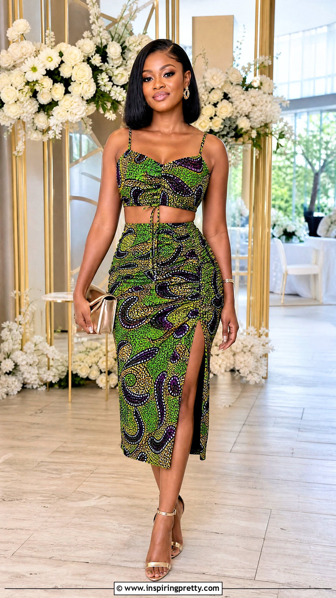 Ankara Ruched Crop Top And High Waist Slit Skirt - 50 ankara crop top and skirt high waist outfits