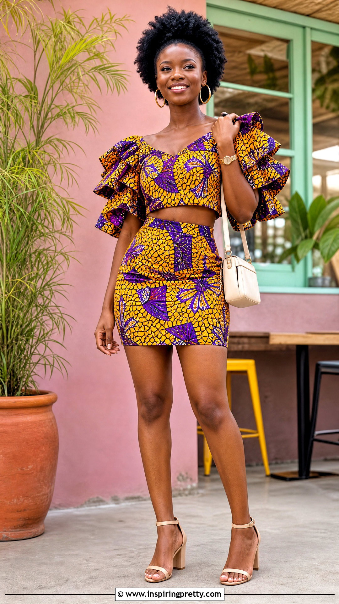 Ankara Ruffle Top And Mini Skirt Outfit - 50 ankara top and skirt outfits