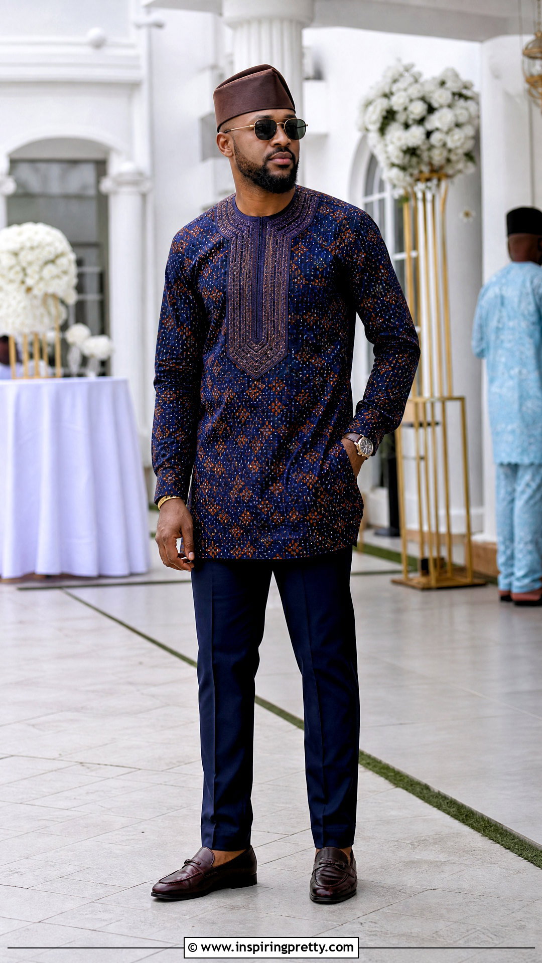 Ankara Senator Top With Plain Trousers - 50 ankara top for men outfit ideas