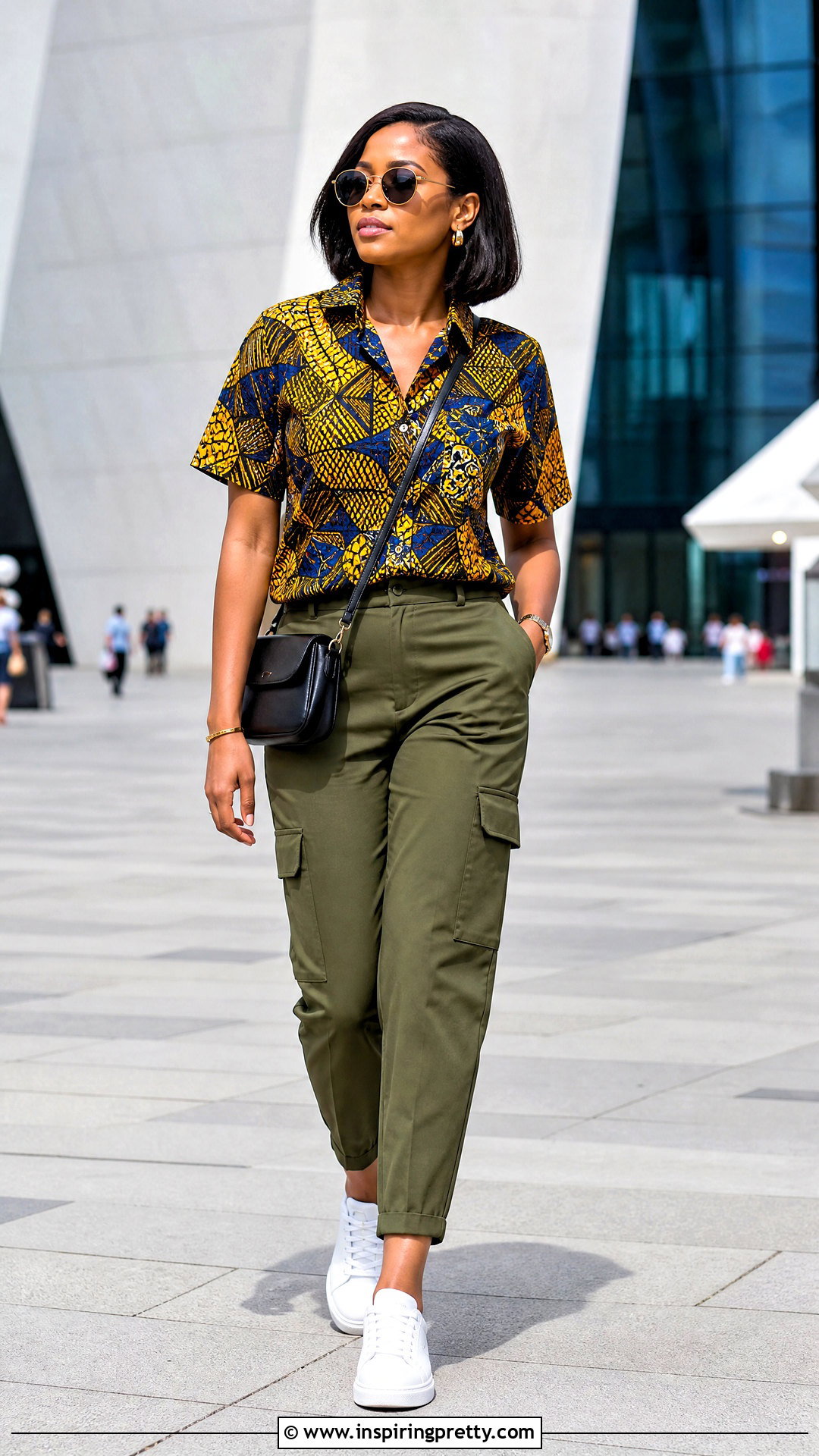 Ankara Shirt Top With Cargo Pants - 50 ankara tops outfit ideas