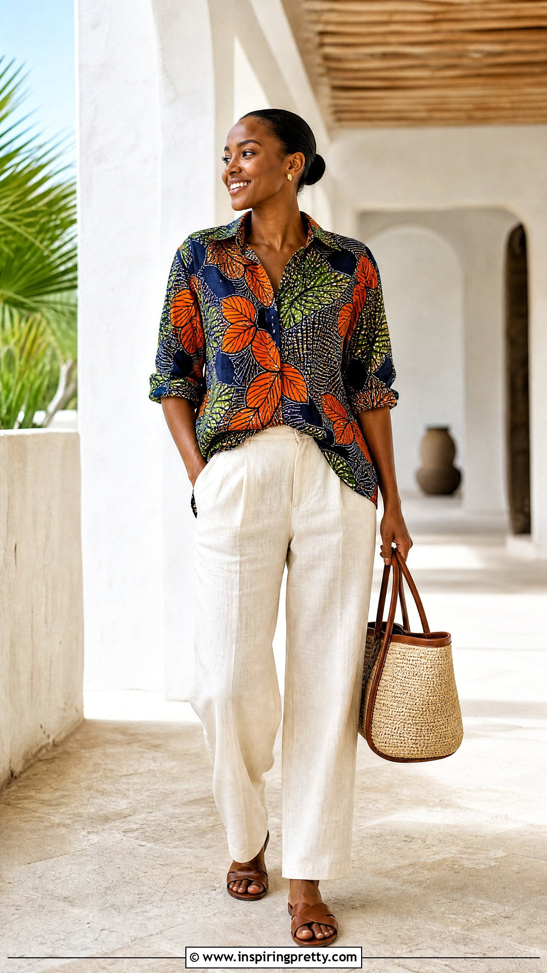 Ankara Shirt Top With Linen Pants - 50 Simple Ankara Top Styles