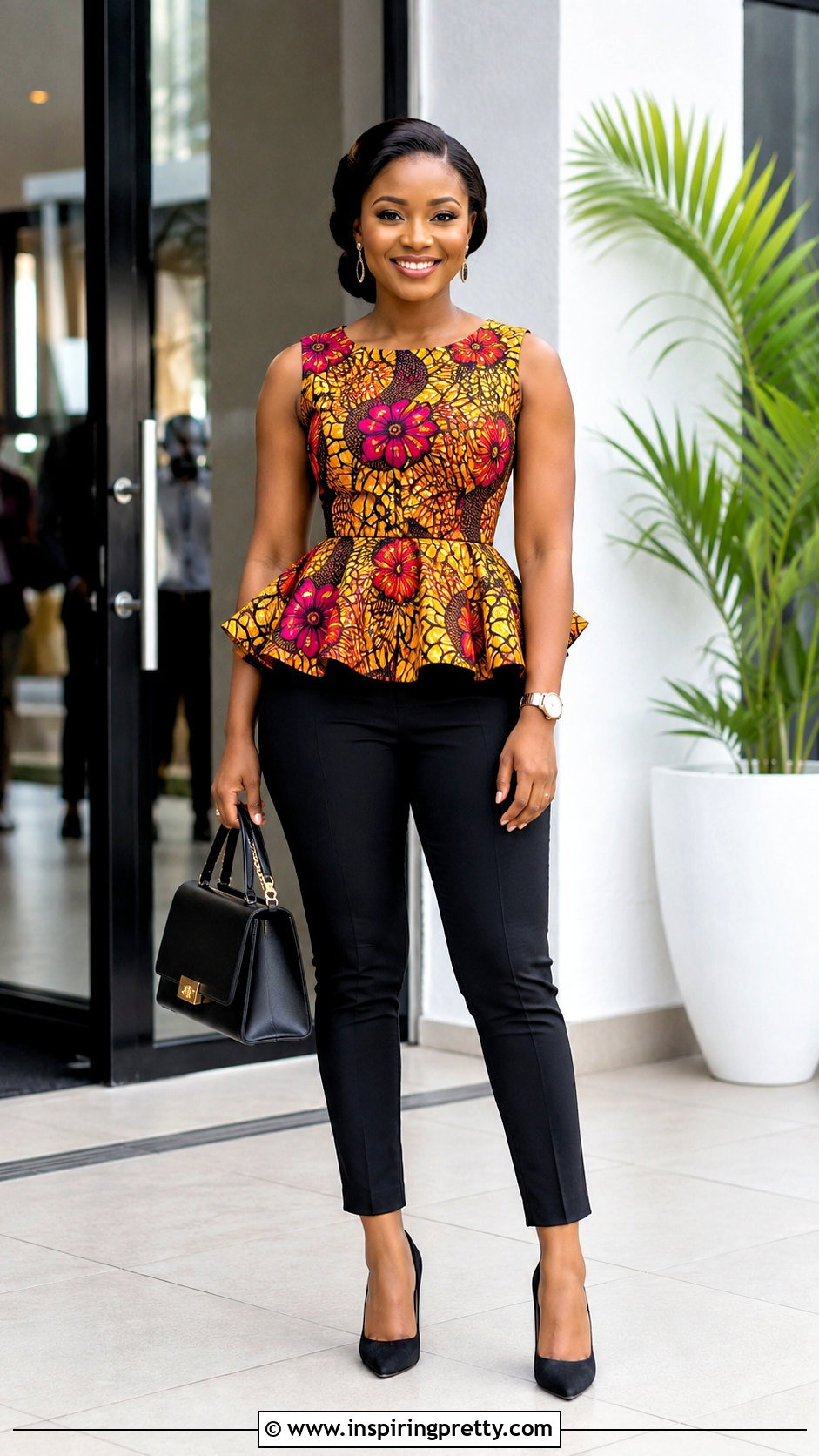 Ankara Sleeveless Peplum Top With Cigarette Pants - 50 latest ankara top styles