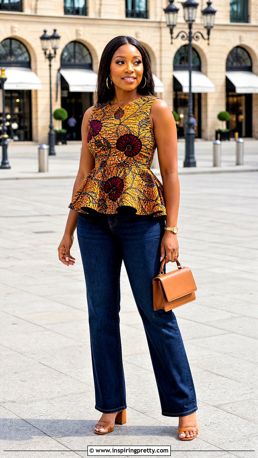 Ankara Sleeveless Peplum Top With Jeans - 50 Simple Ankara Top Styles
