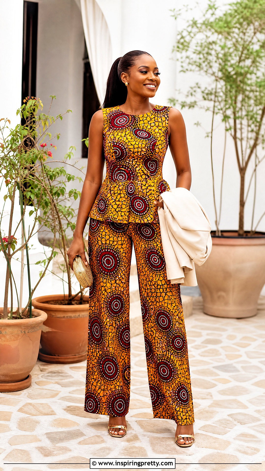 Ankara Sleeveless Top With Matching Trousers - 50 trouser and top ankara styles