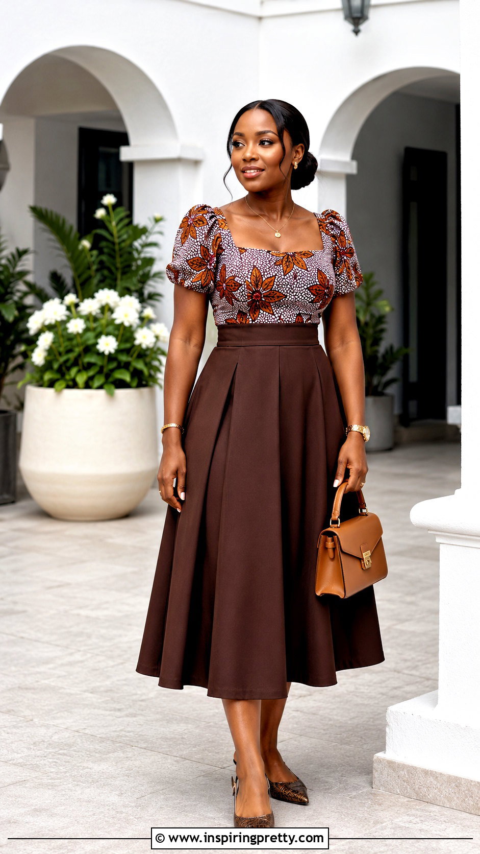 Ankara Square Neck Top With A Line Skirt - 50 latest ankara top styles