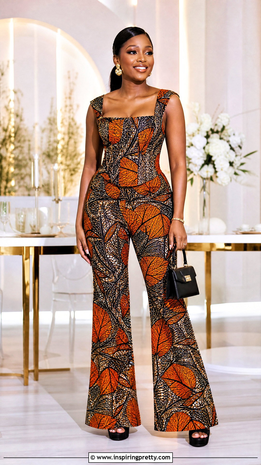 Ankara Square Neck Top With Flared Trousers - 50 trouser and top ankara styles