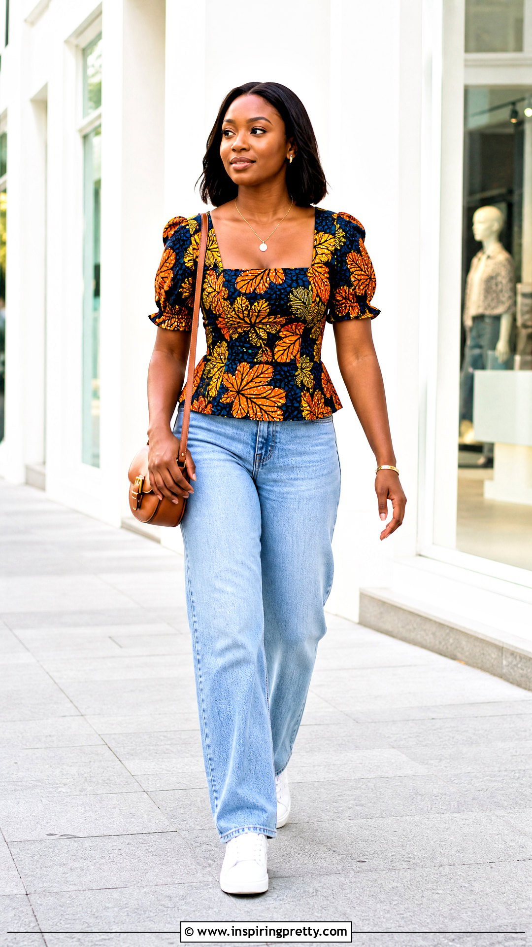 Ankara Square Neck Top With Light Wash Jeans - 50 ankara top styles for jeans