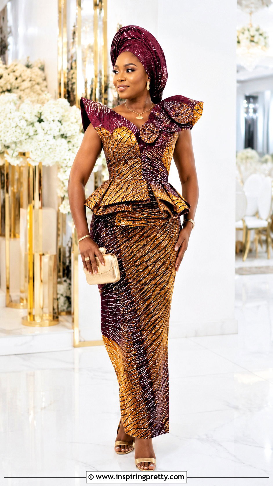 Ankara Statement Top With Wrapper Skirt - 50 latest ankara top styles
