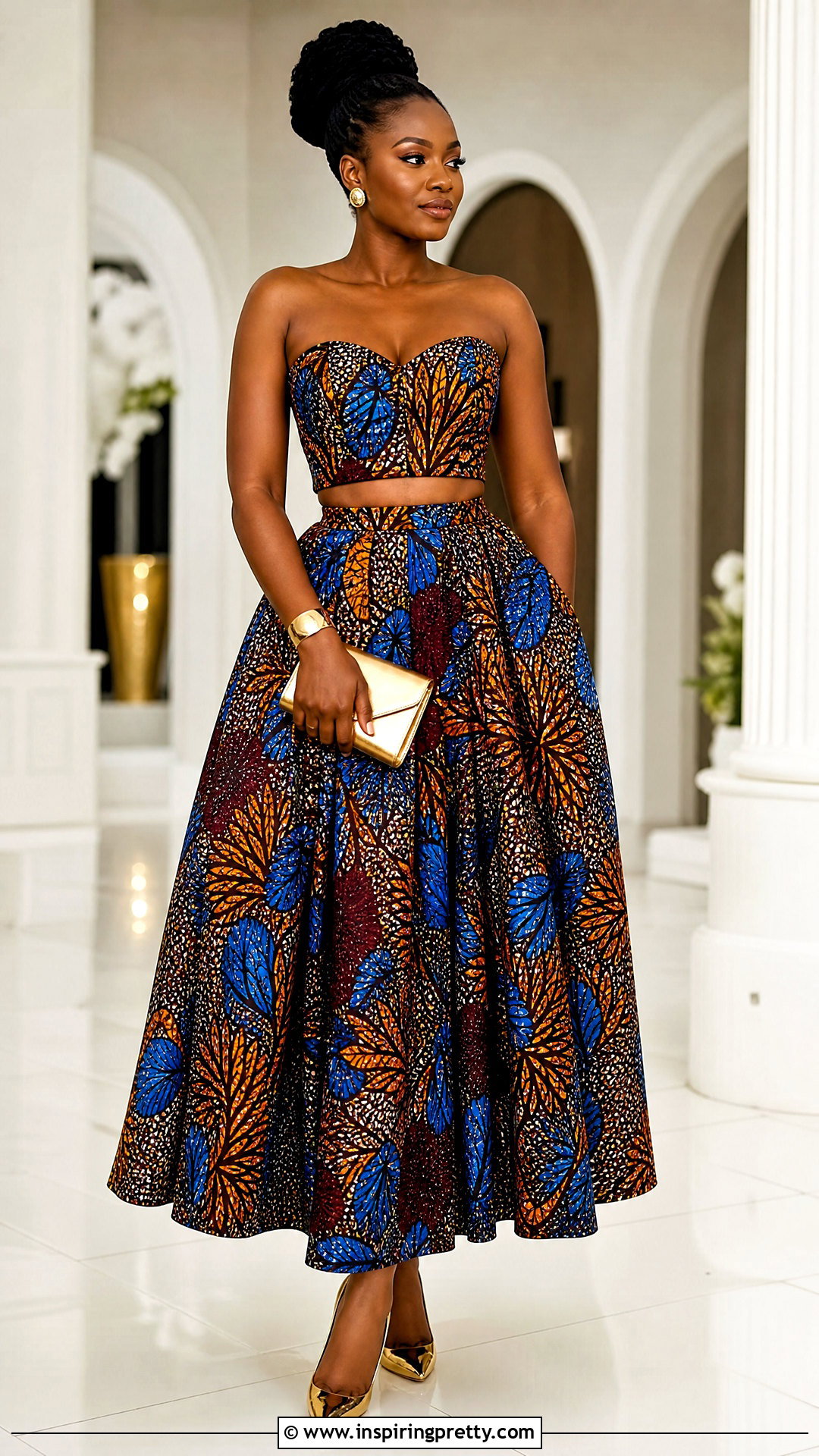 Ankara Strapless Crop Top And High Waist Ball Skirt - 50 ankara crop top and skirt high waist outfits