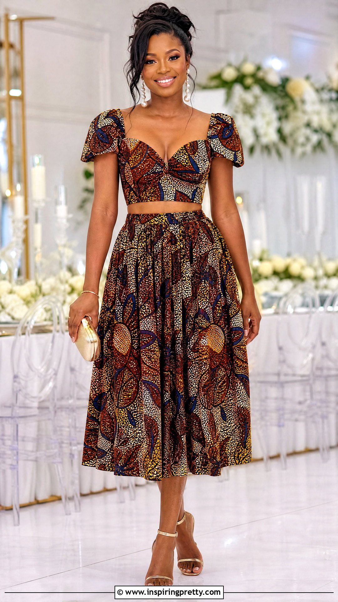 Ankara Sweetheart Crop Top And High Waist Midi Skirt - 50 ankara crop top and skirt high waist outfits